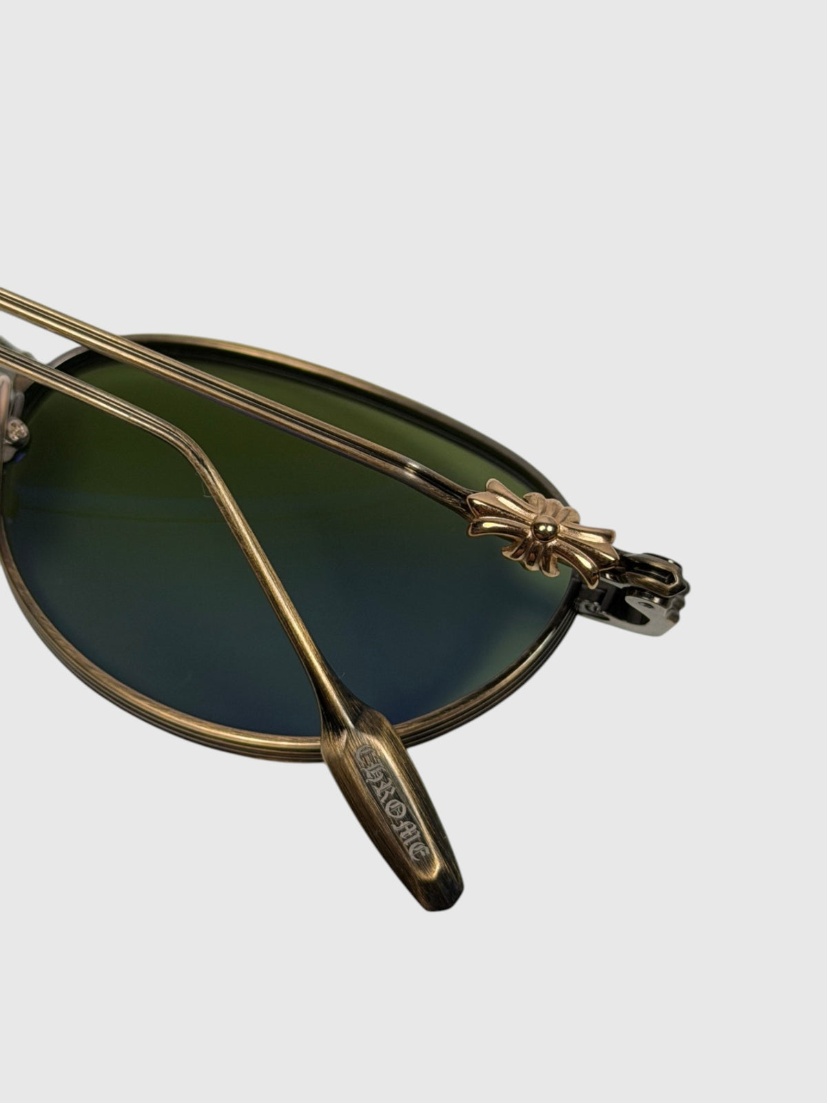 Chrome Hearts Clitorial Glasses Antique Gold Fluted Rim Green Lenses