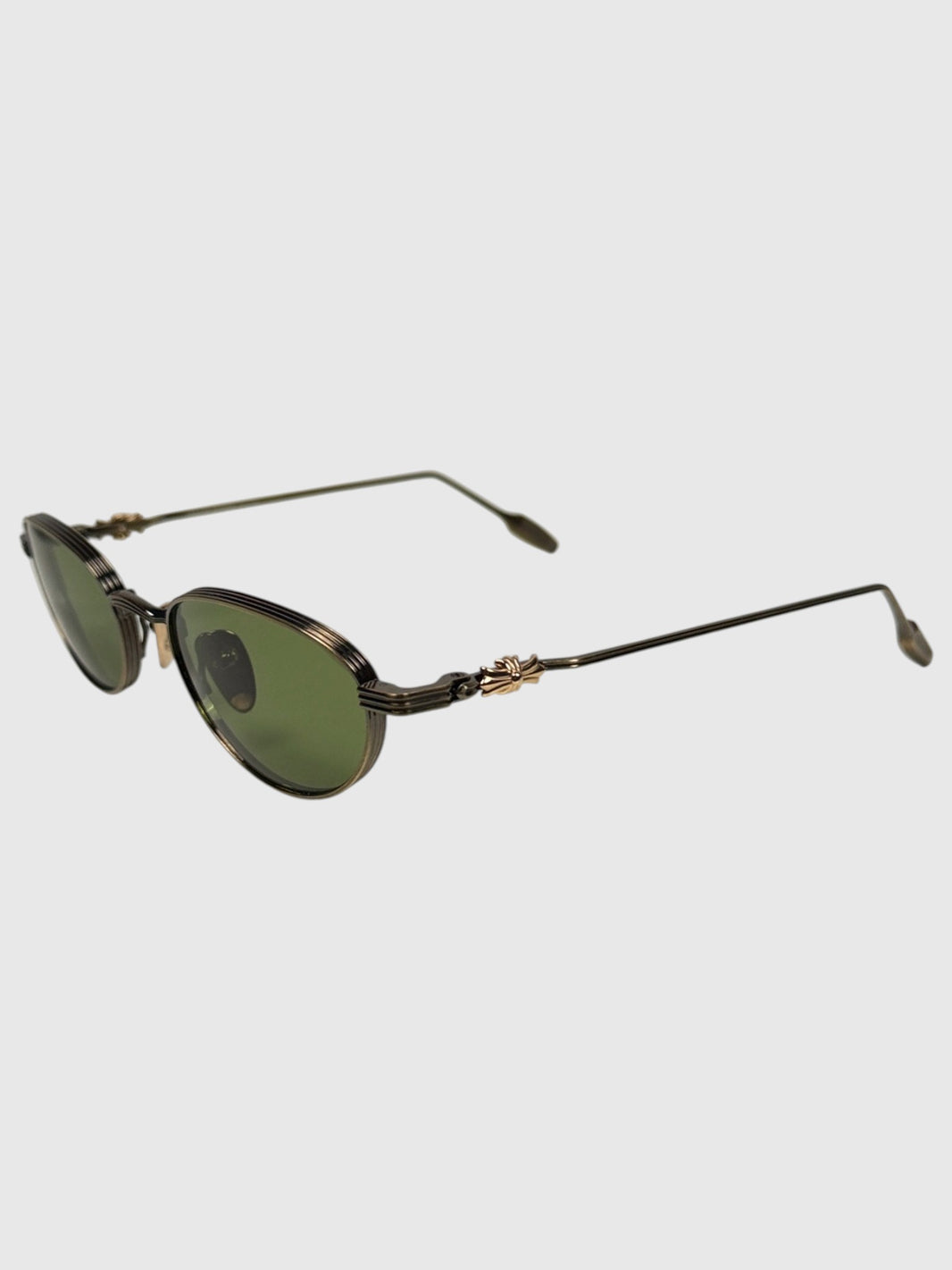 Antique Gold Chrome Hearts Clitorial Oval Sunglasses with CH Cross Hinges
