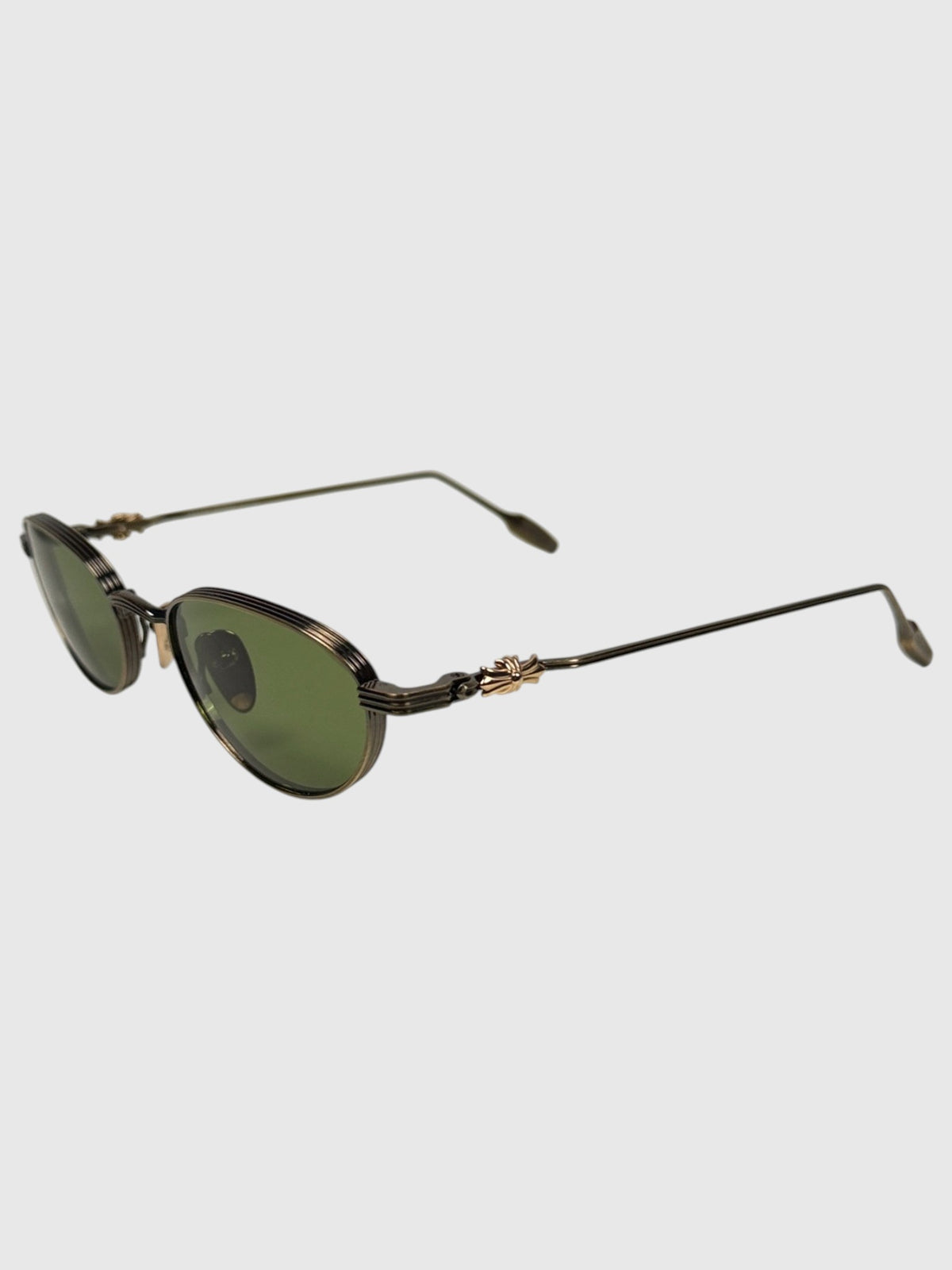 Antique Gold Chrome Hearts Clitorial Oval Sunglasses with CH Cross Hinges