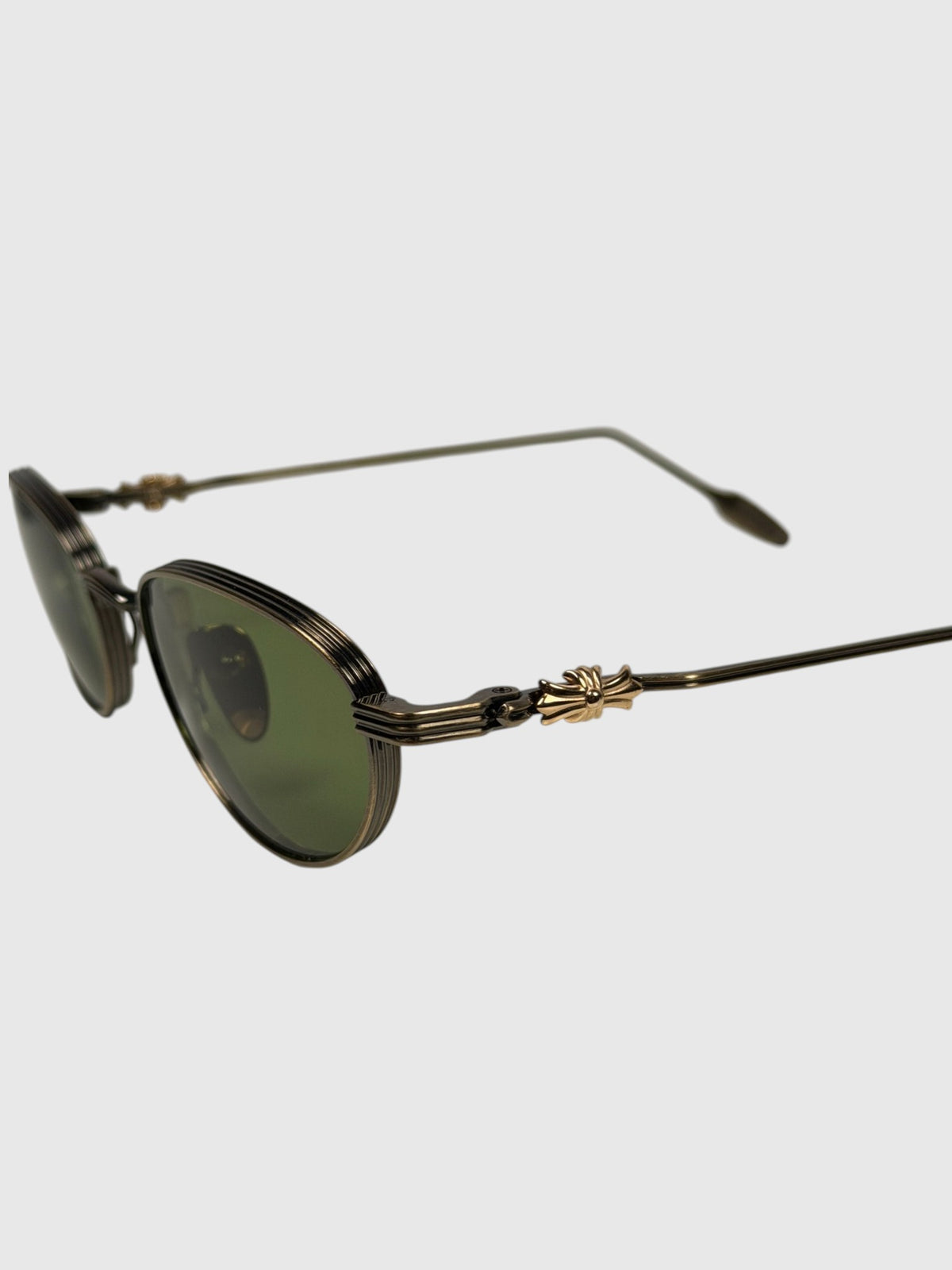 Green Lens Chrome Hearts Oval Sunglasses Gold CH Cross Hardware