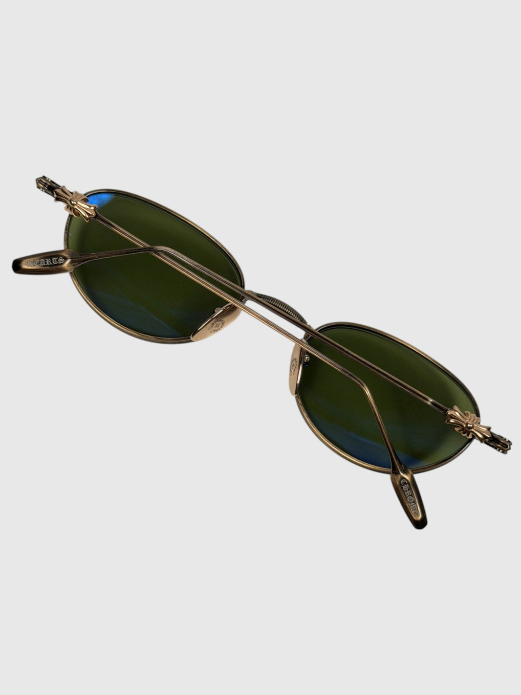 Oval Metal Sunglasses by Chrome Hearts with Green Lenses and Gold CH Cross
