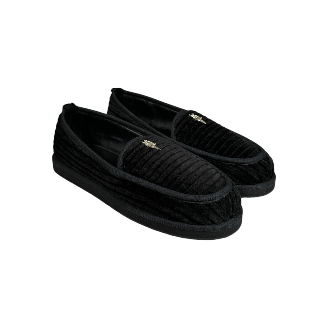 Chrome Hearts shoes dagger silver loafer slippers slip on black corduroy 