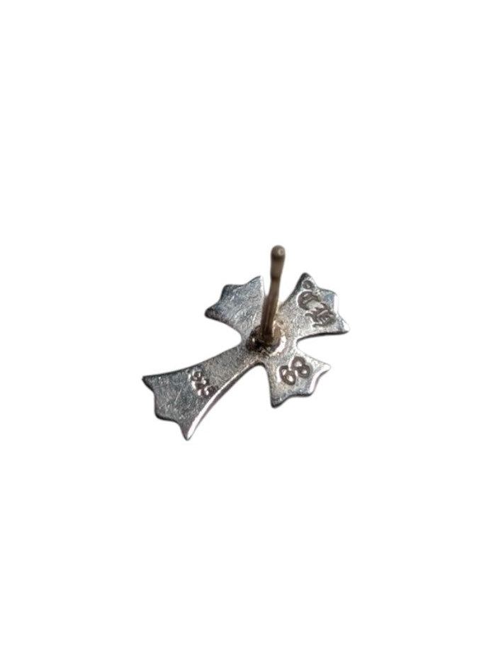 Chrome Hearts Silver Cross Fat Stud Pave Diamond Earrings Sterling Silver Hardware