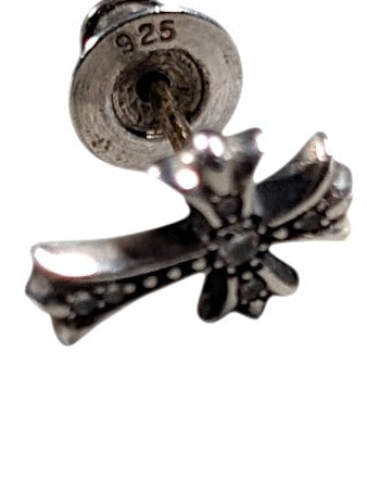 Chrome Hearts Silver Cross Fat Stud Pave Diamond Earrings Archival