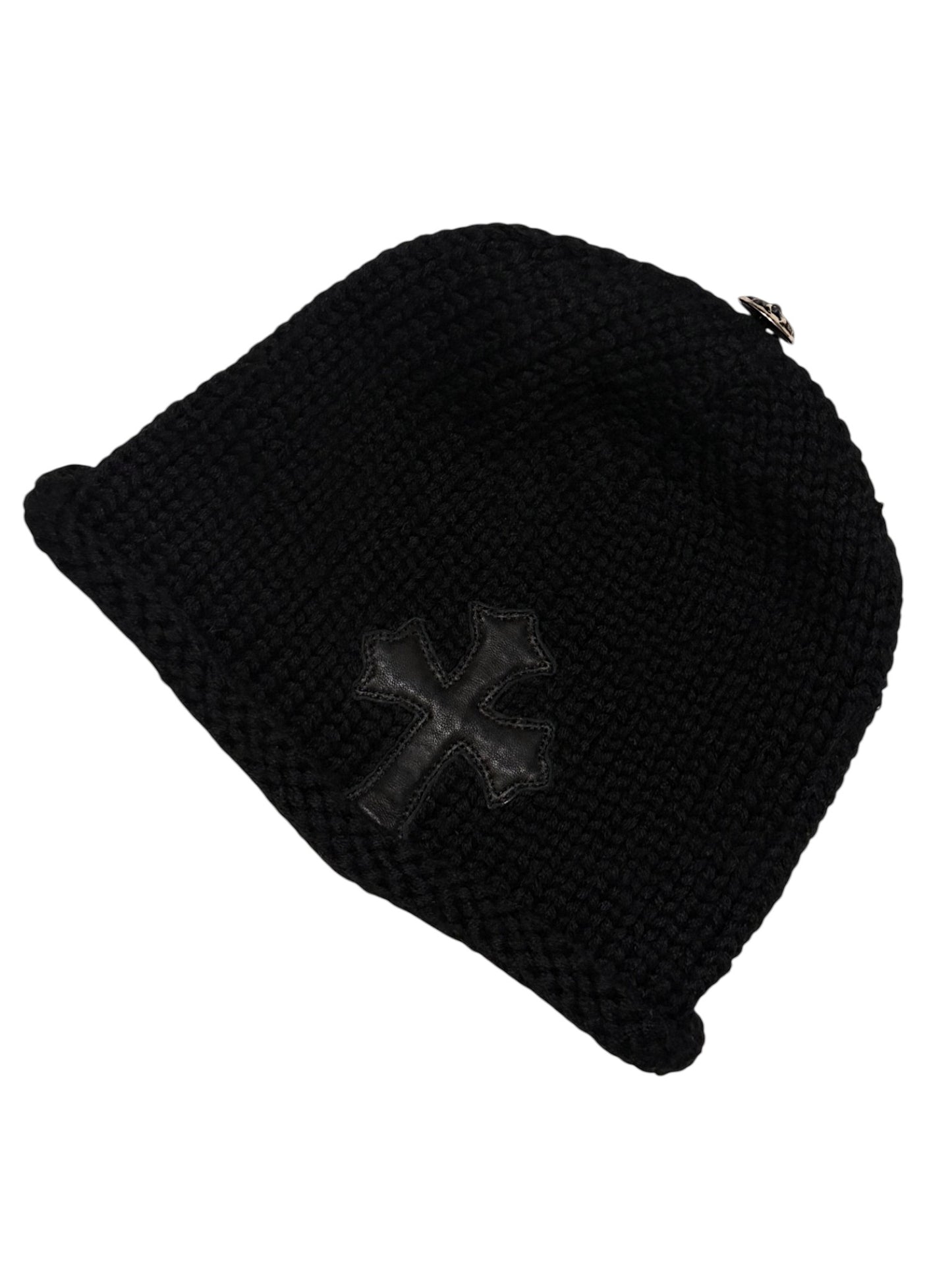 Black Chrome Hearts Beanie Leather Cross Patch
