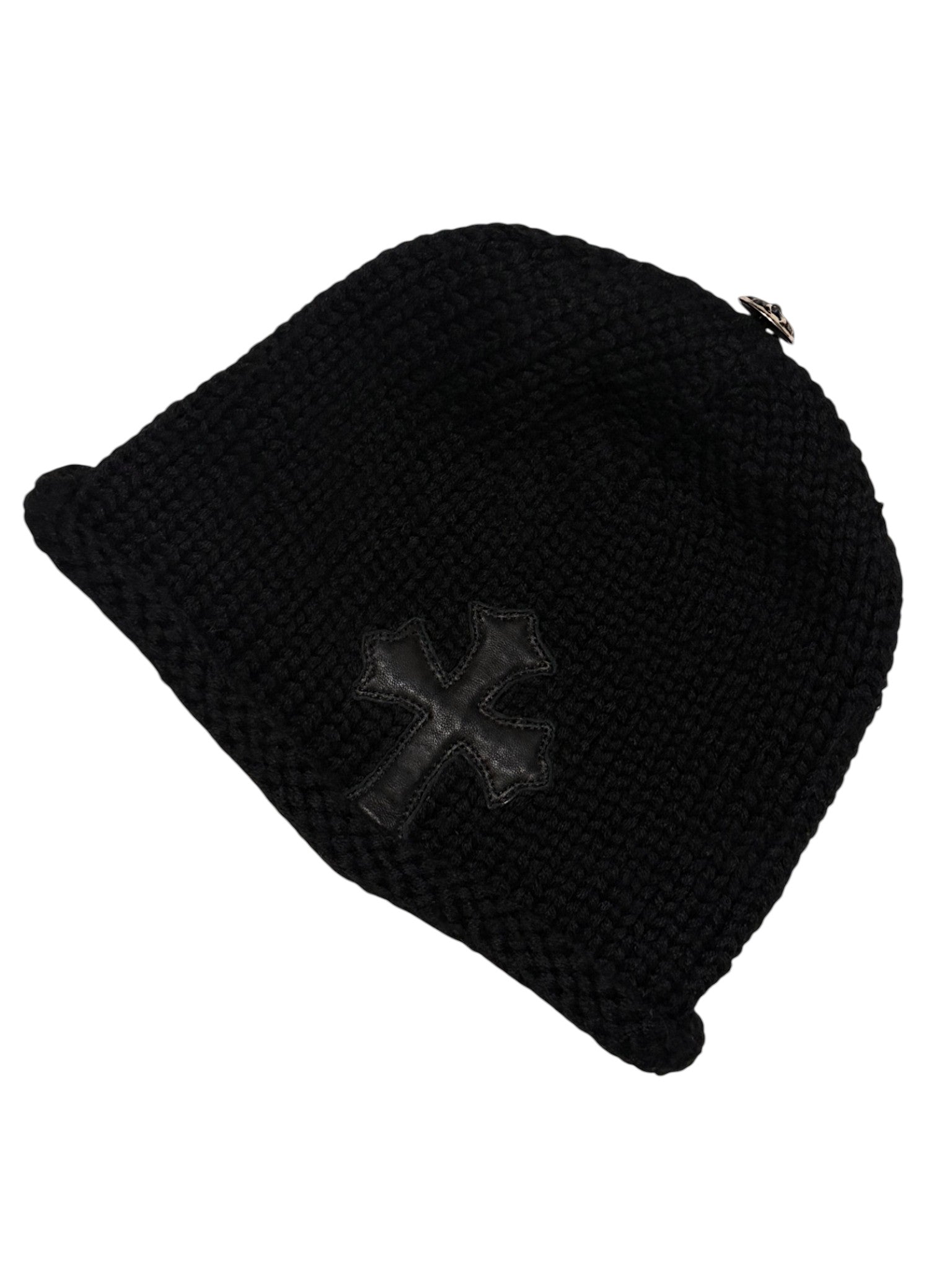 Black Chrome Hearts Beanie Leather Cross Patch
