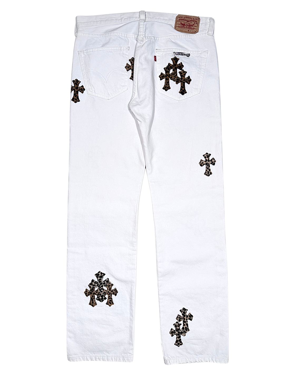 Chrome Hearts Cheetah Cross Patch White Levi's Jeans Sterling Silver Hardware