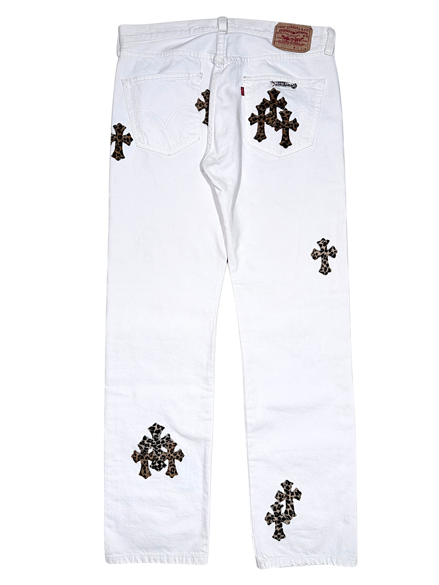 Chrome Hearts Cheetah Cross Patch White Levi's Jeans Sterling Silver Hardware
