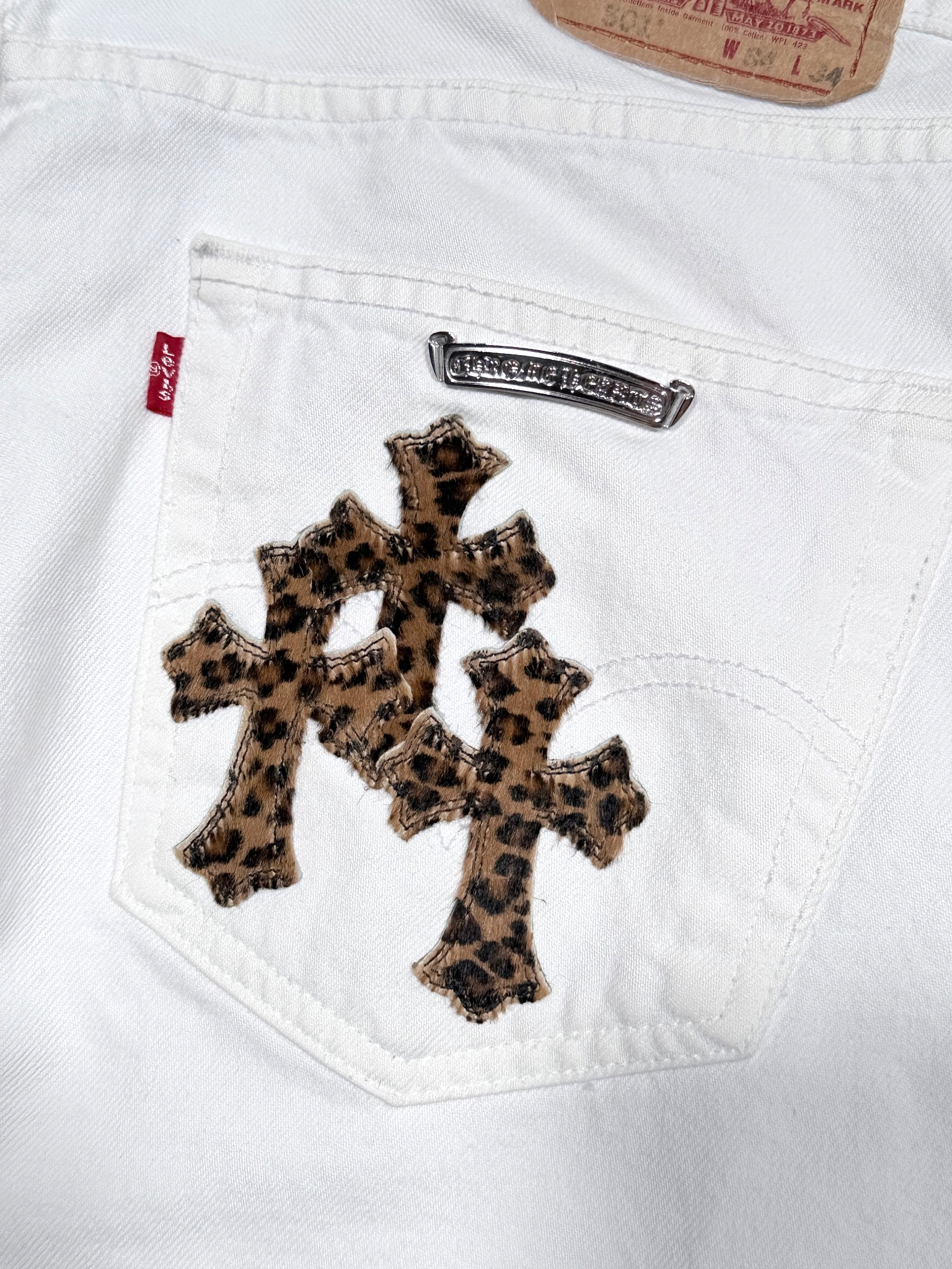 Chrome Hearts Cheetah Cross Patch White Levi's Jeans Hand-Selected Collector Piece