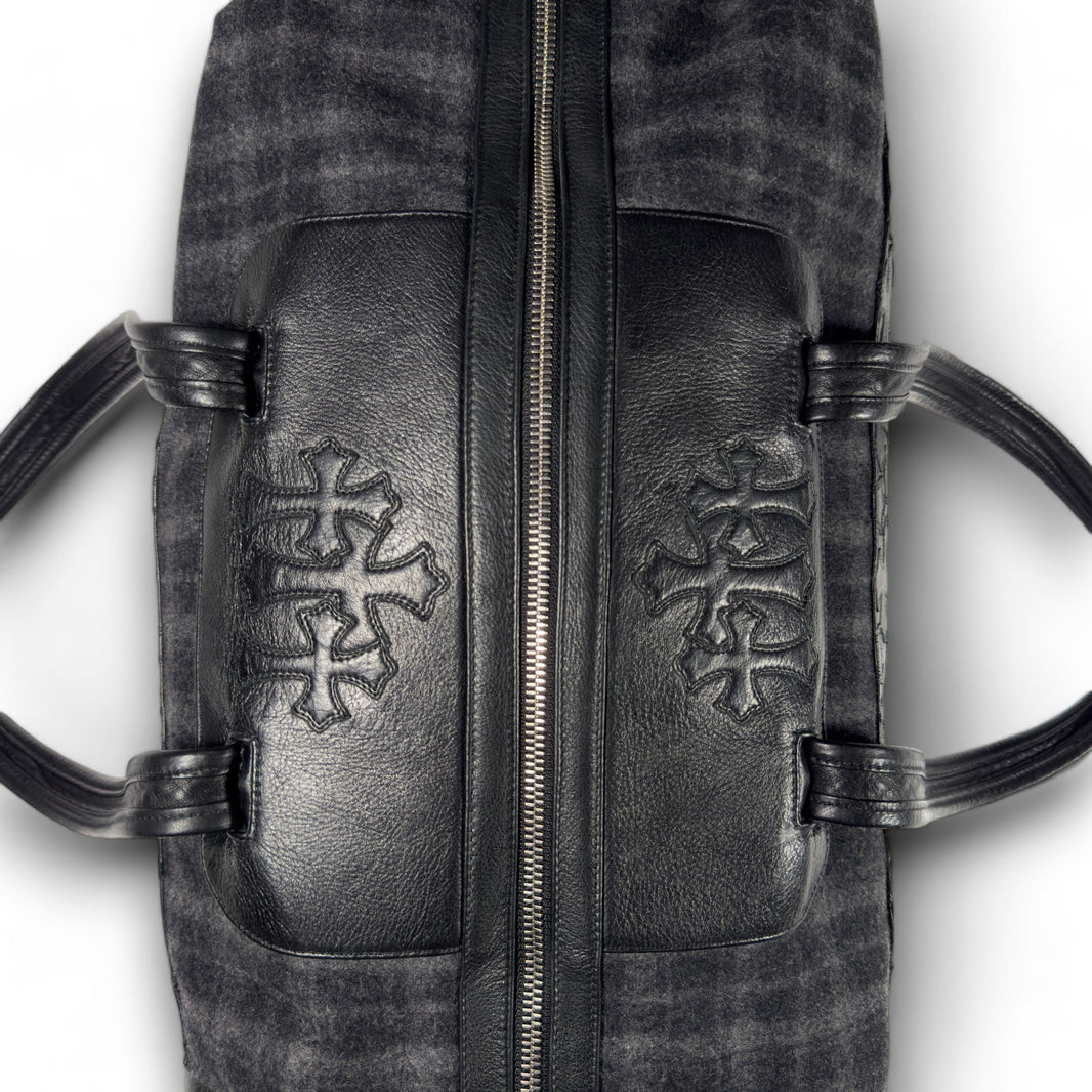 Chrome Hearts Plaid Flannel Duffle Bag Silver Zippers