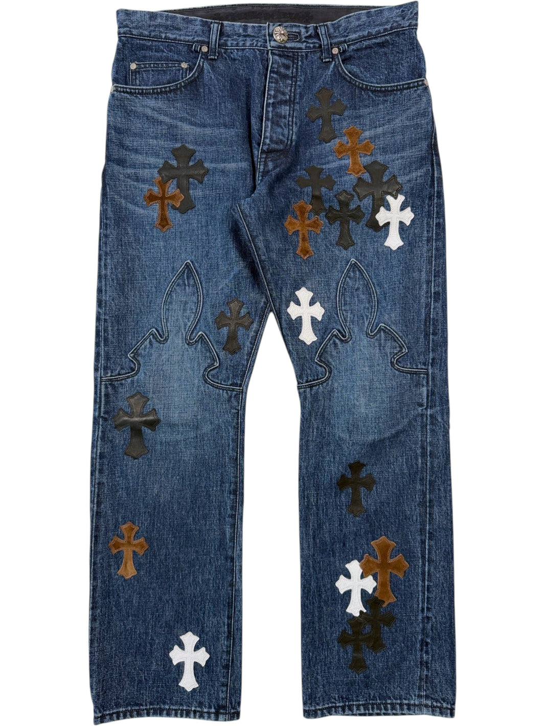 Chrome Hearts Cross Patch Fleur Knee Jeans Blue Denim