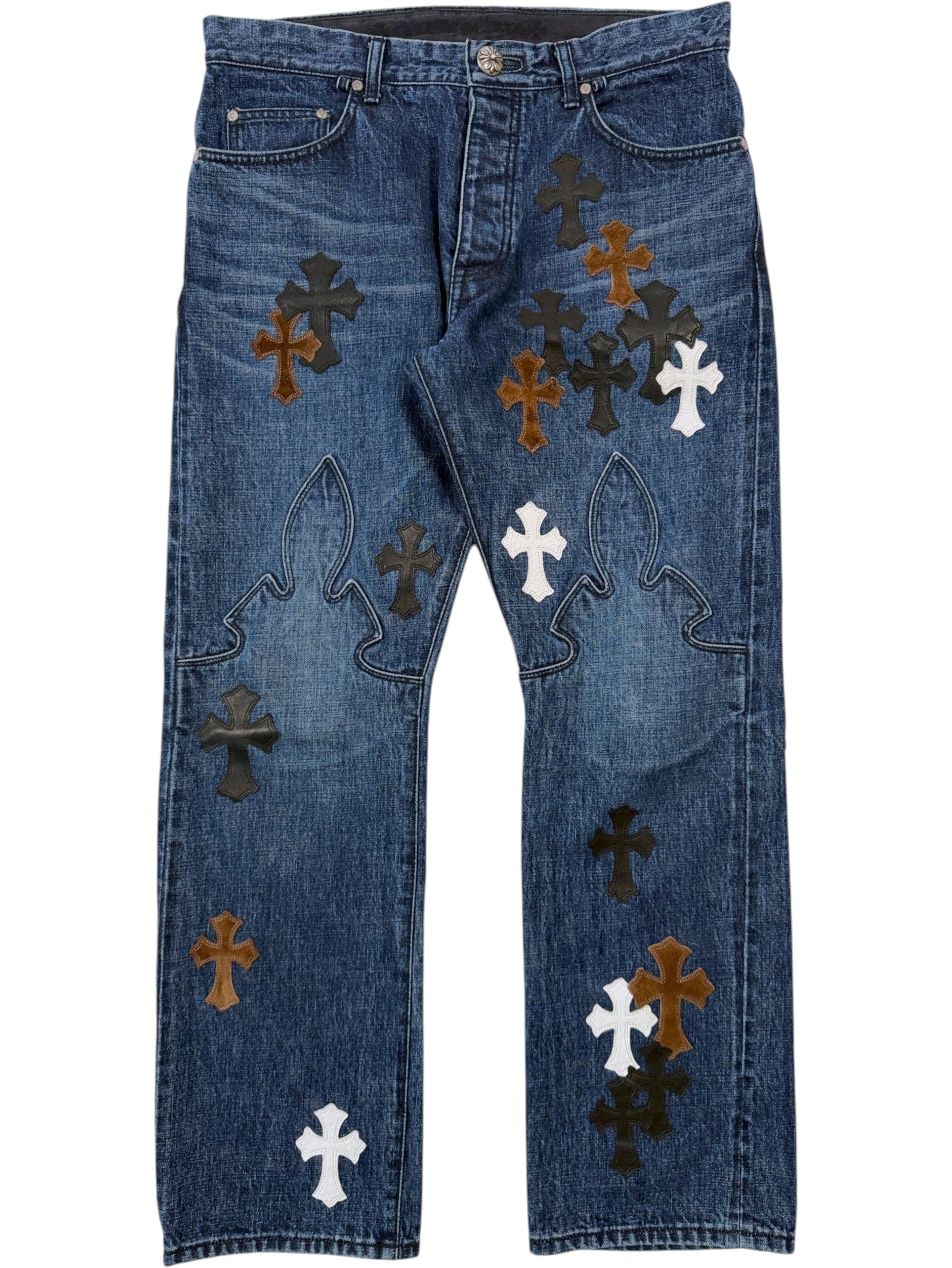 Chrome Hearts Cross Patch Fleur Knee Jeans Blue Denim