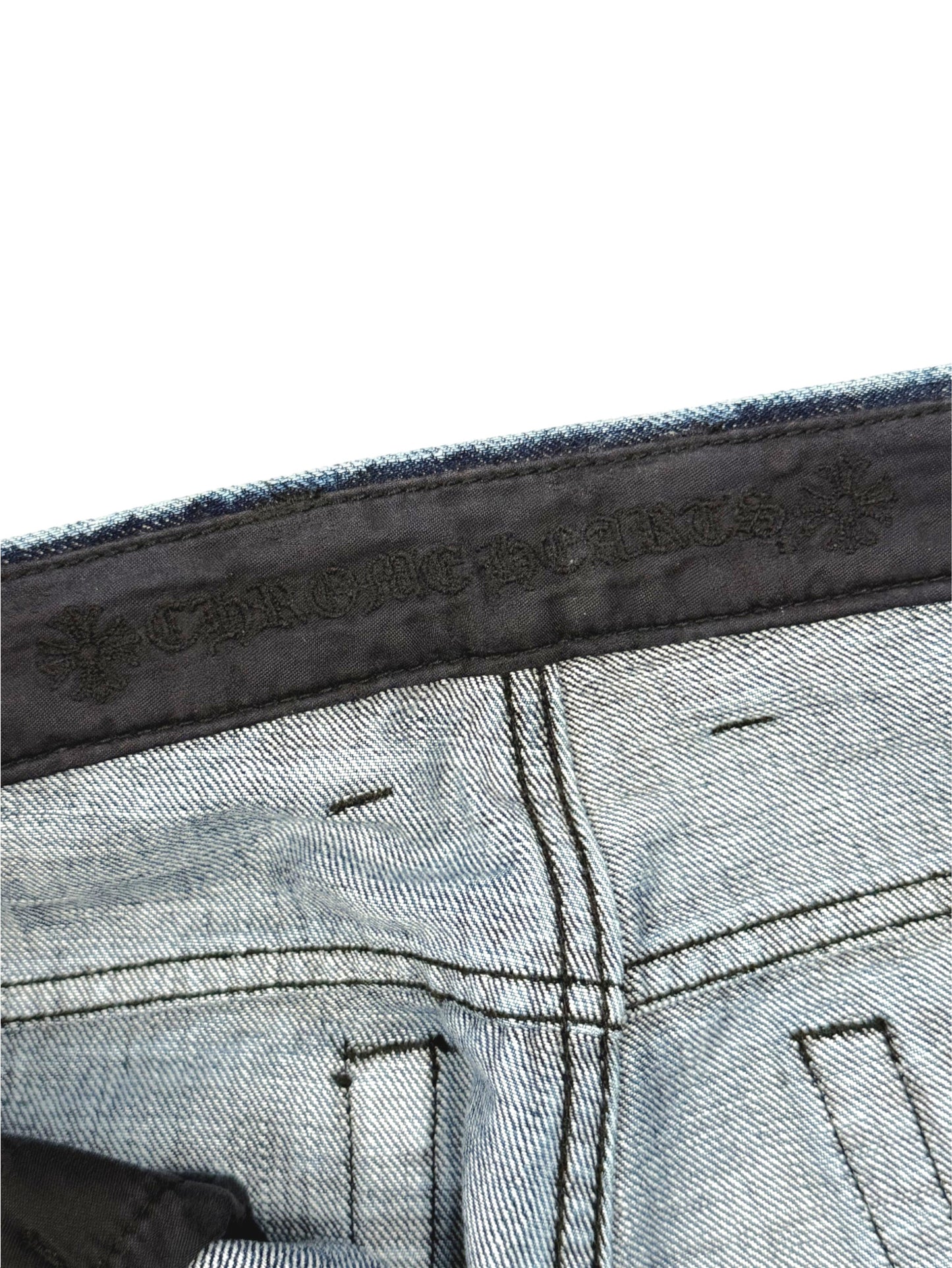 Chrome Hearts Denim Waistband with Sterling Silver Cross Button