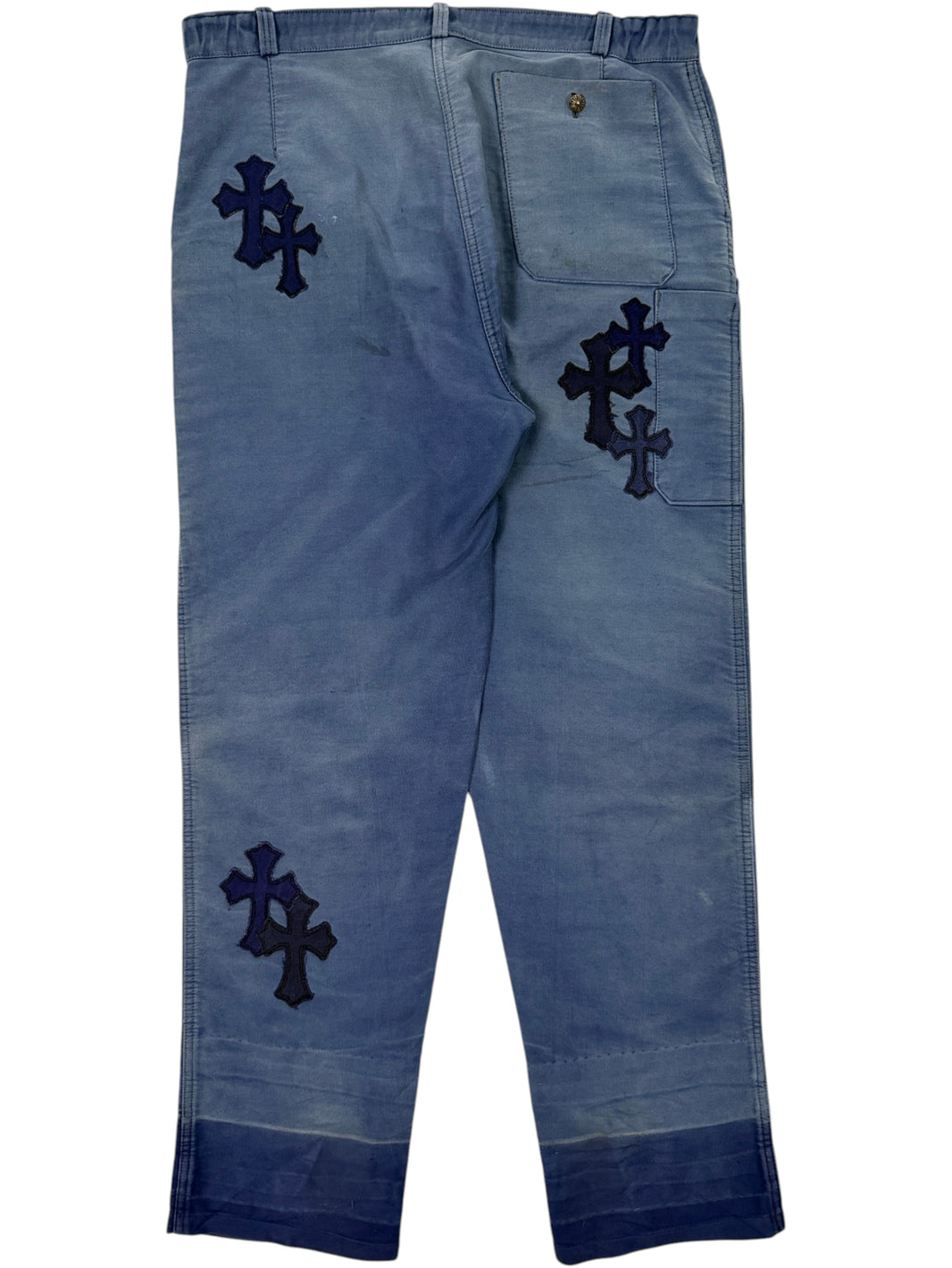 Blue Chrome Hearts Vintage Workwear Pants Scattered Cross Patches