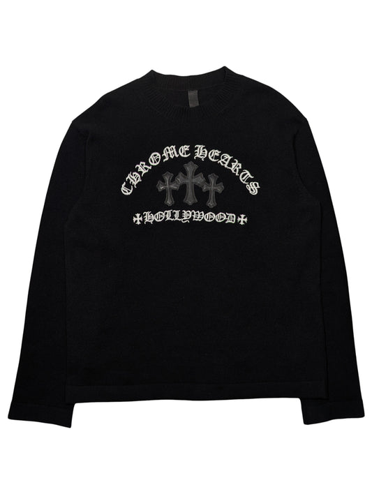 Chrome Hearts Triple Cross Leather Patch Cashmere Sweater Authentic Sweaters