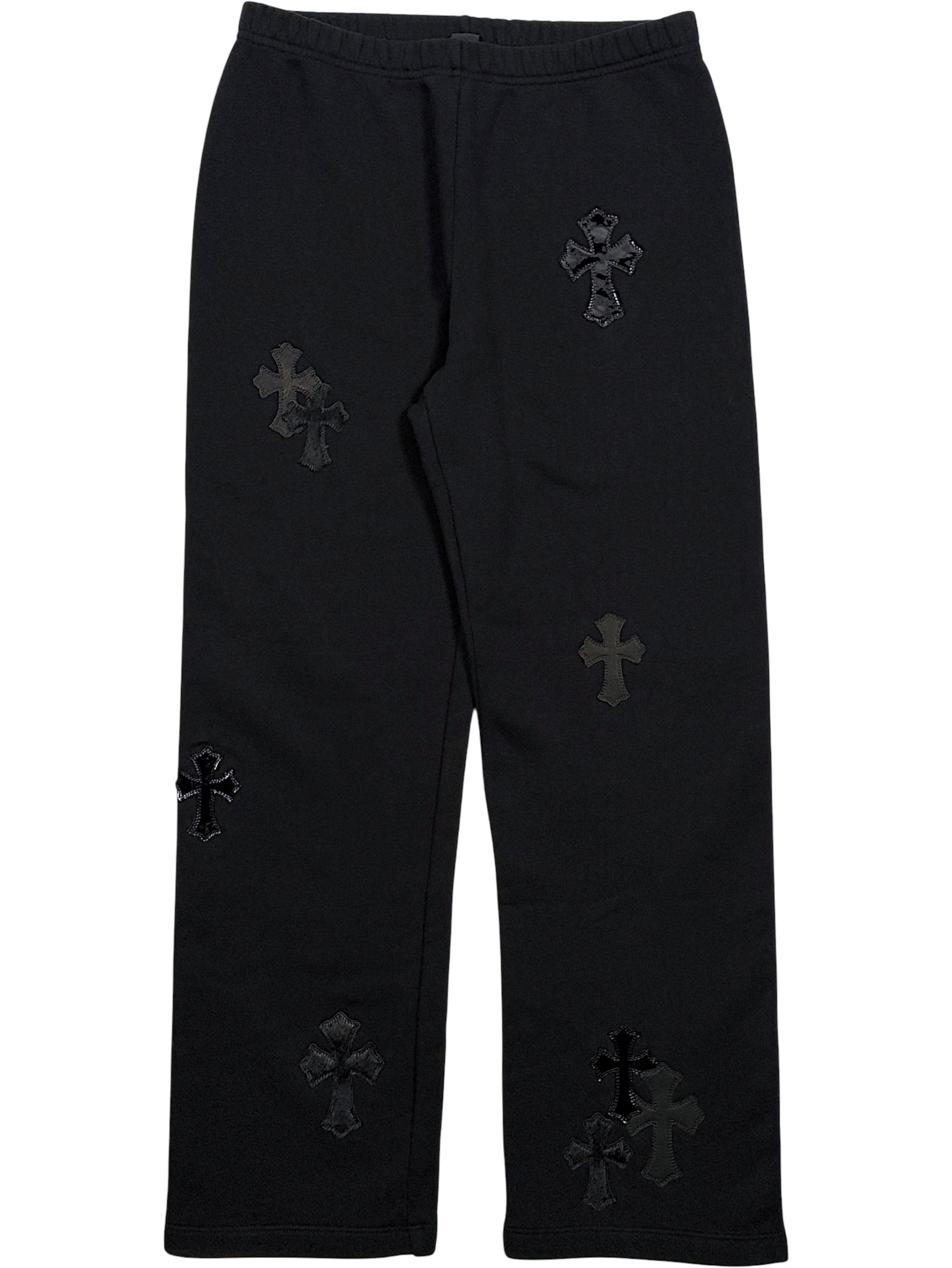 Chrome Hearts Cross Patch Sweatpants Black Leather Crosses