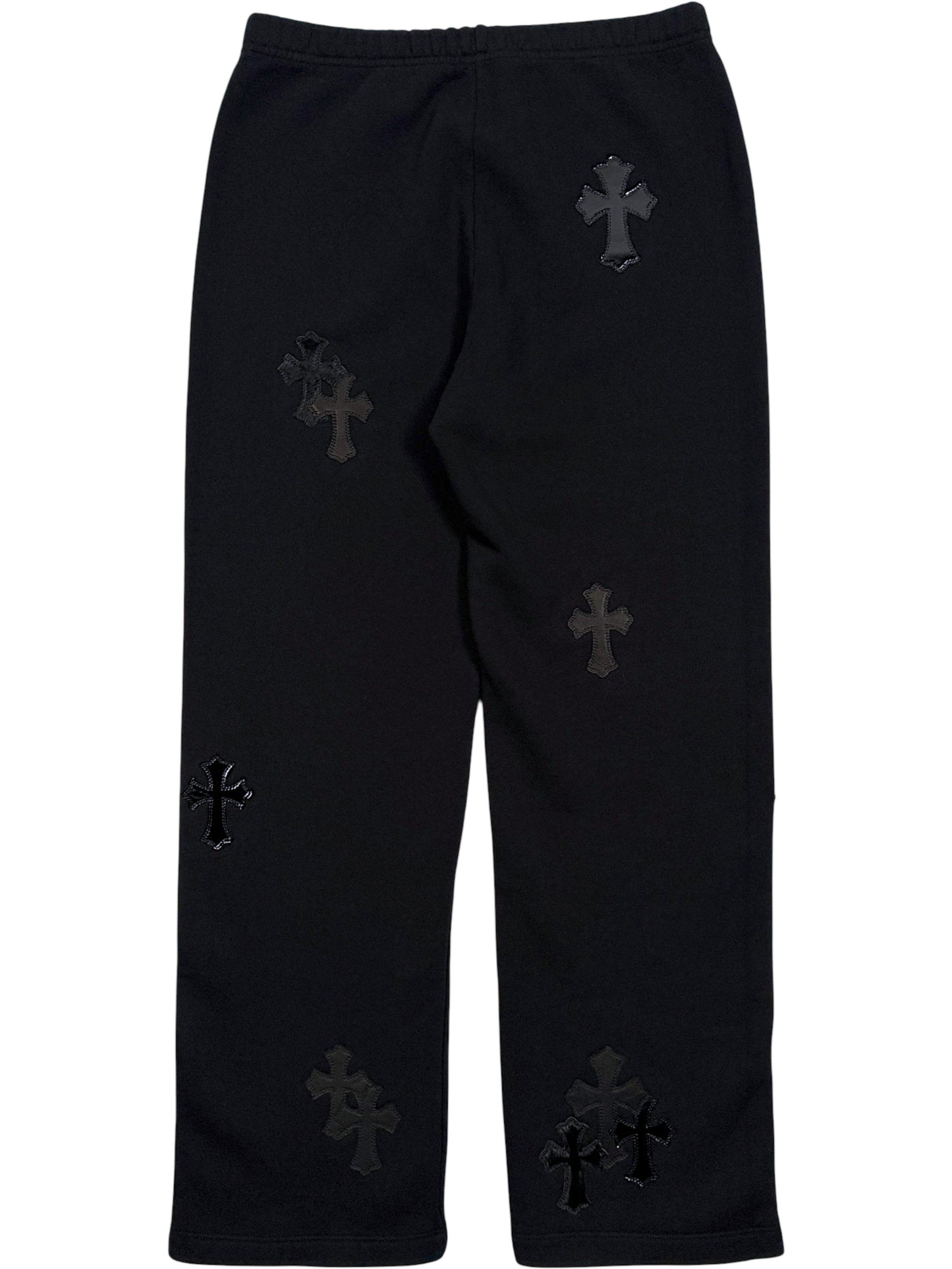 Cow Hair and Leather Cross Patches Chrome Hearts Black Sweatpants