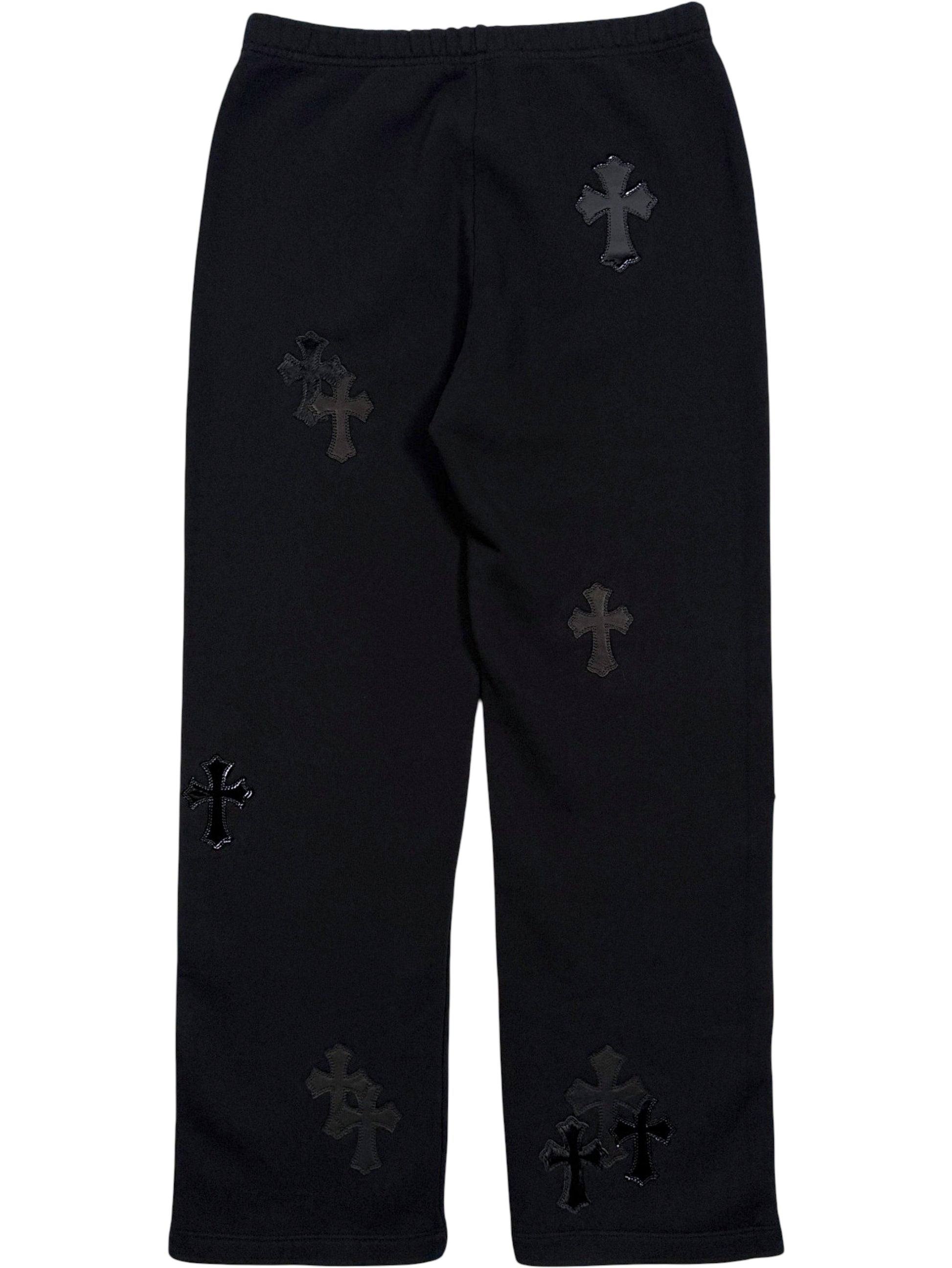 Cow Hair and Leather Cross Patches Chrome Hearts Black Sweatpants