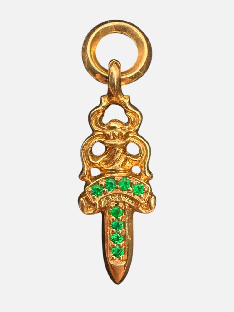 Chrome Hearts Dagger #5 Pendant 22k Gold Green Emerald Pavé