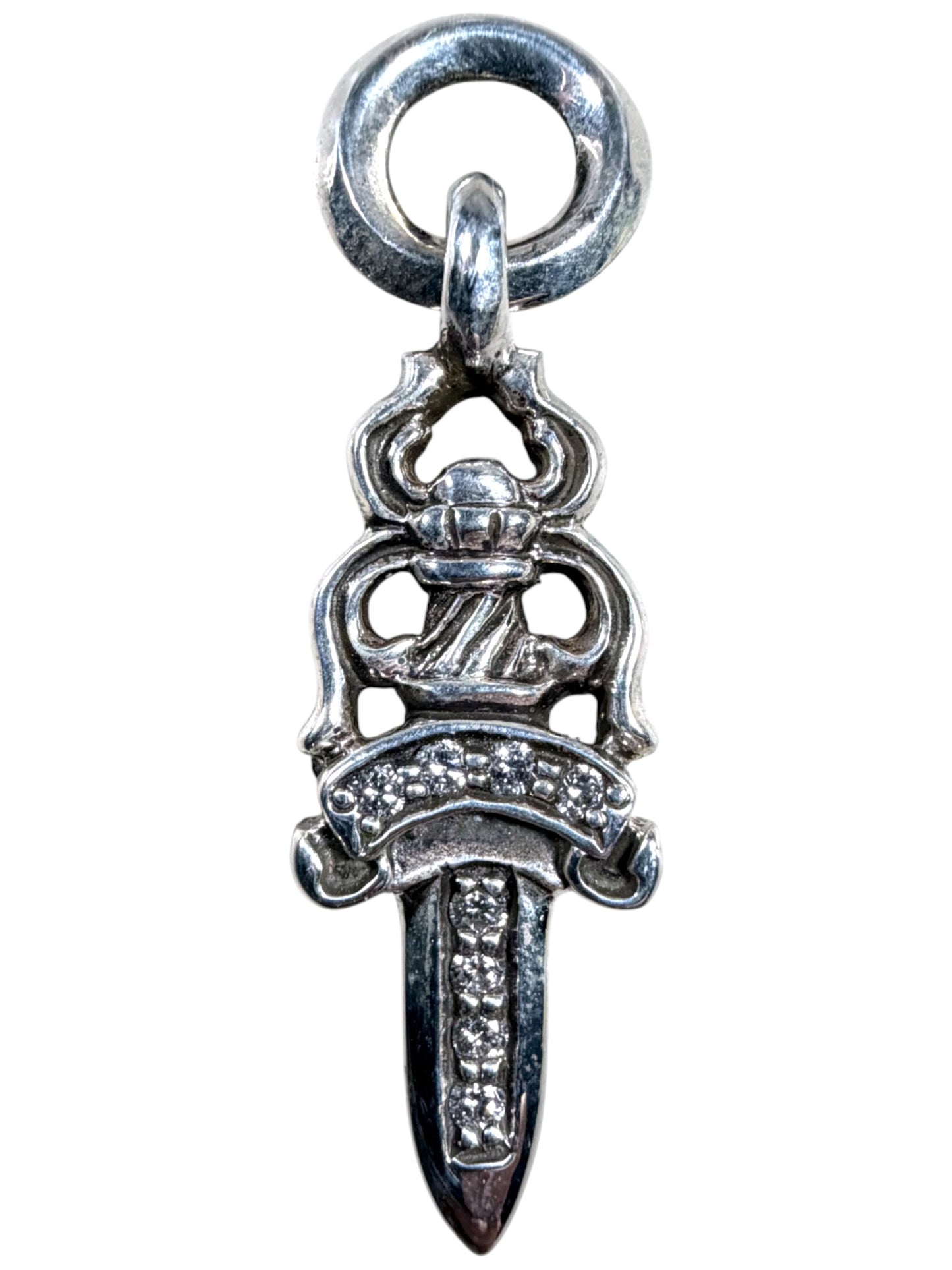 Dagger Pendant Silver Pave Diamond