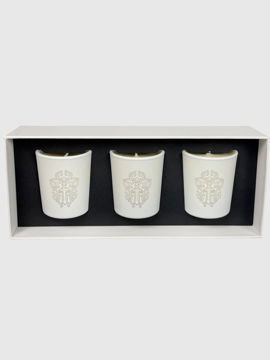 White Matte Chrome Hearts Candles Dagger Motif Three Piece Set