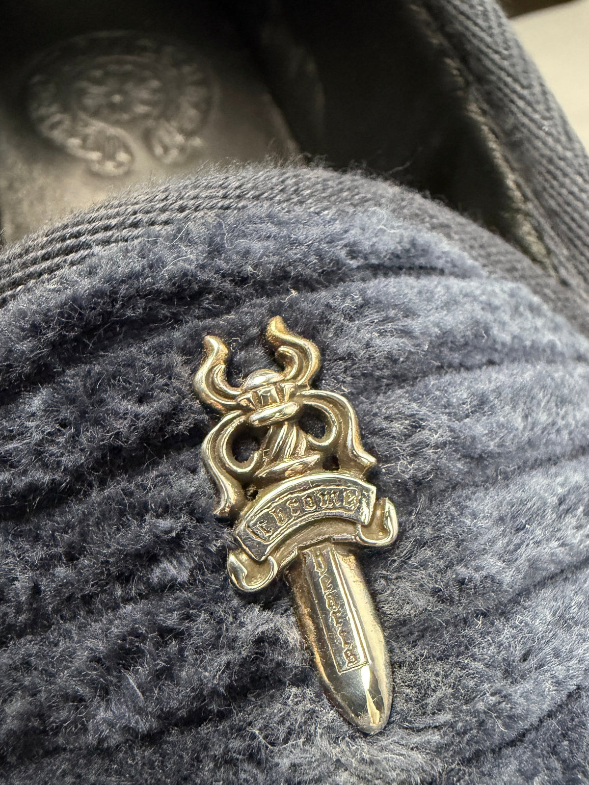 .925 Sterling Silver Dagger Charm Chrome Hearts Navy Slippers