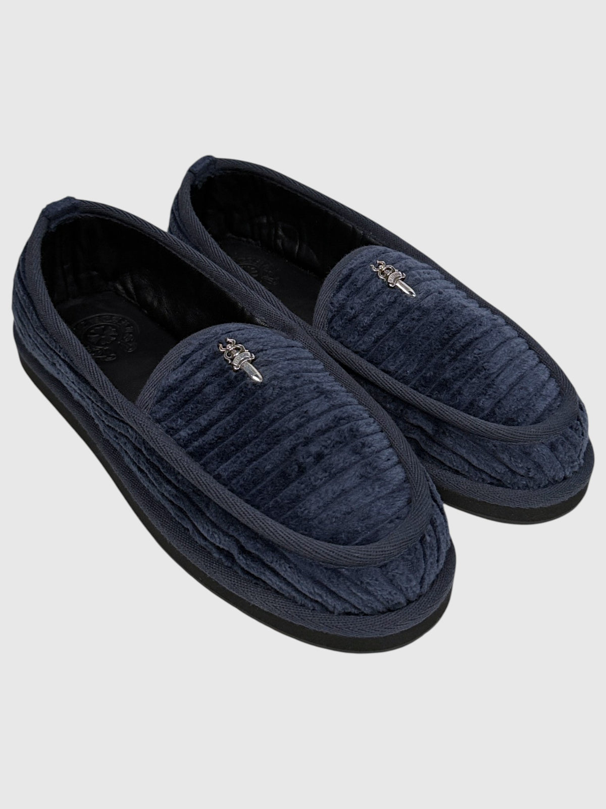Navy Corduroy Loafer Slippers by Chrome Hearts with Silver Dagger