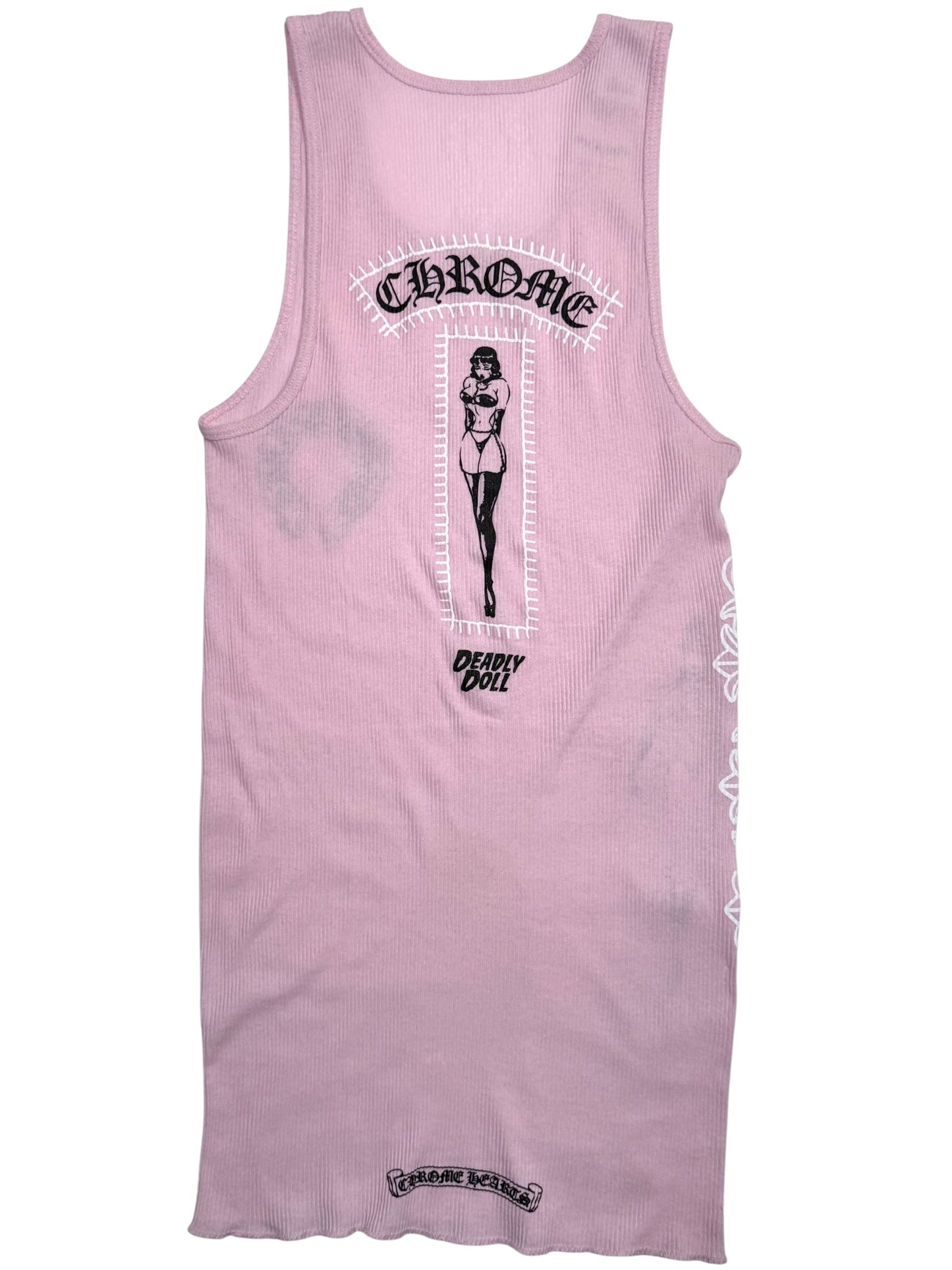 Chrome Hearts Pink Deadly Doll Tank Top Sterling Silver Hardware