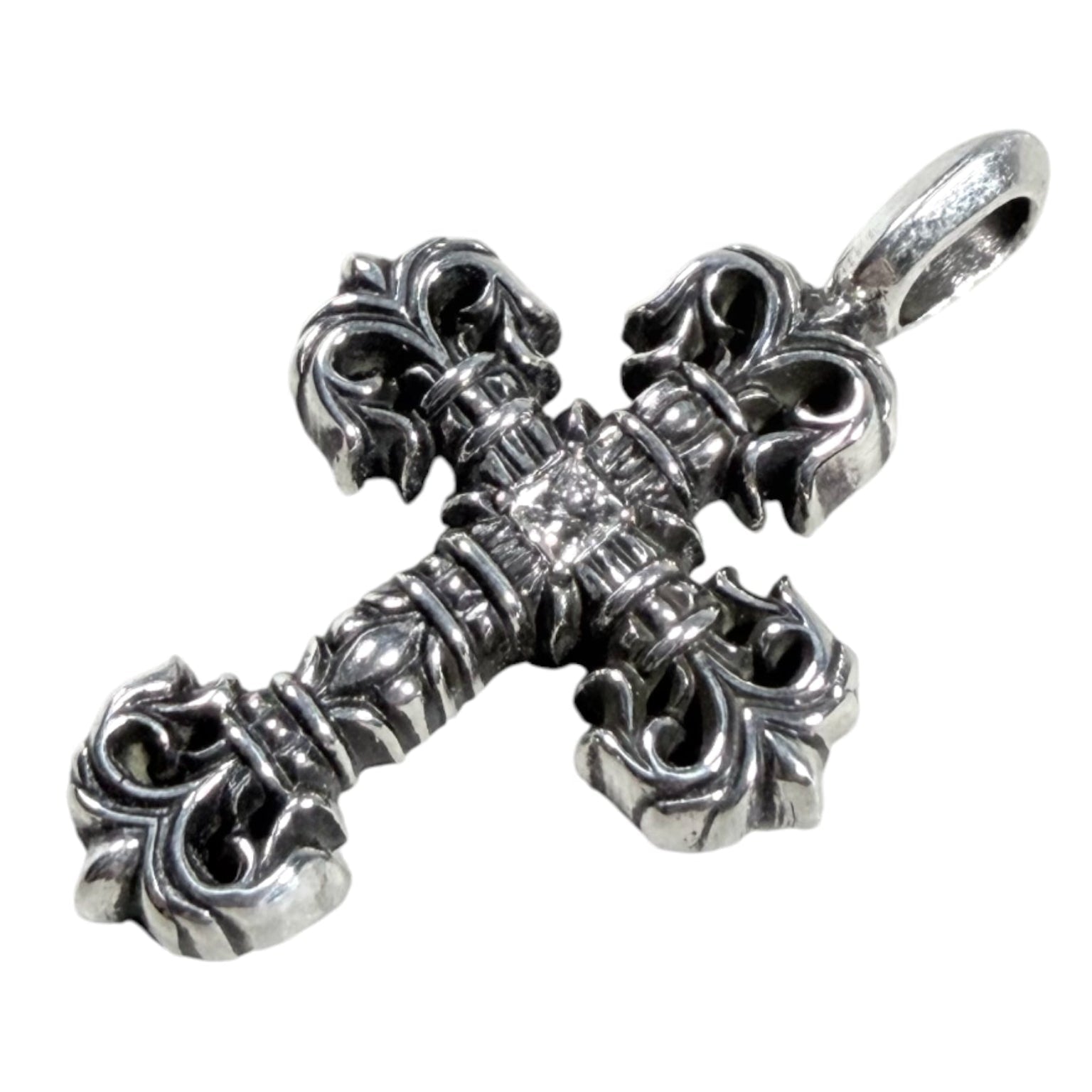 Chrome Hearts Tiny Filigree Cross Charm Silver Center Diamond Authentic Necklaces