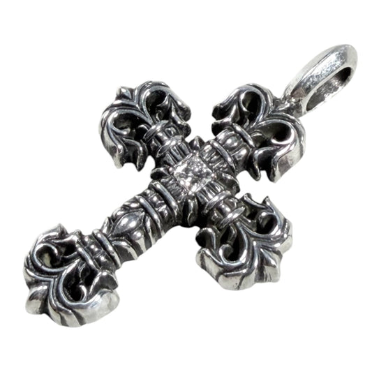 Chrome Hearts Tiny Filigree Cross Charm Silver Center Diamond Authentic Necklaces