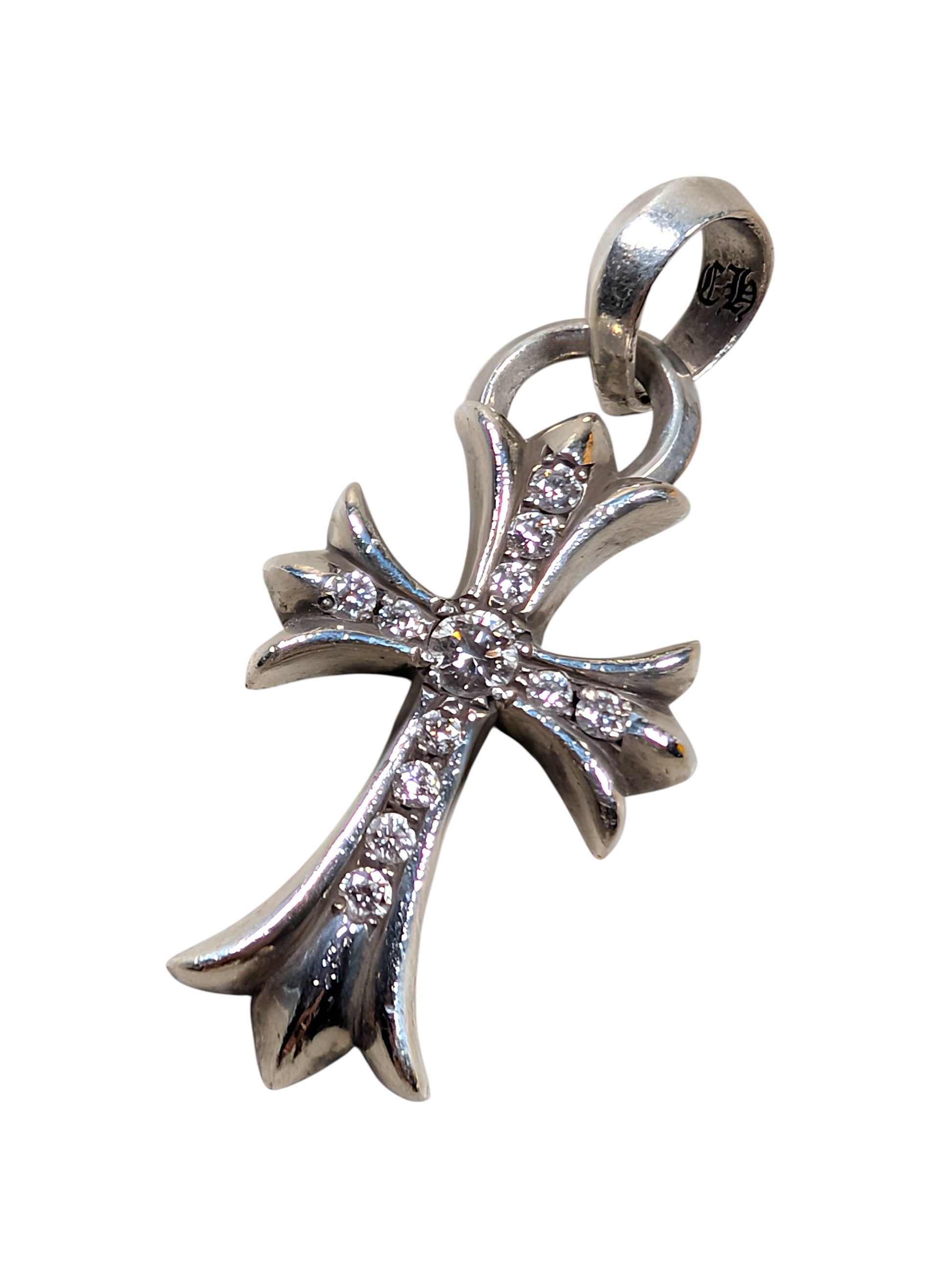 Chrome Hearts Pave Diamond Small Cross Pendant Sterling Silver Hardware