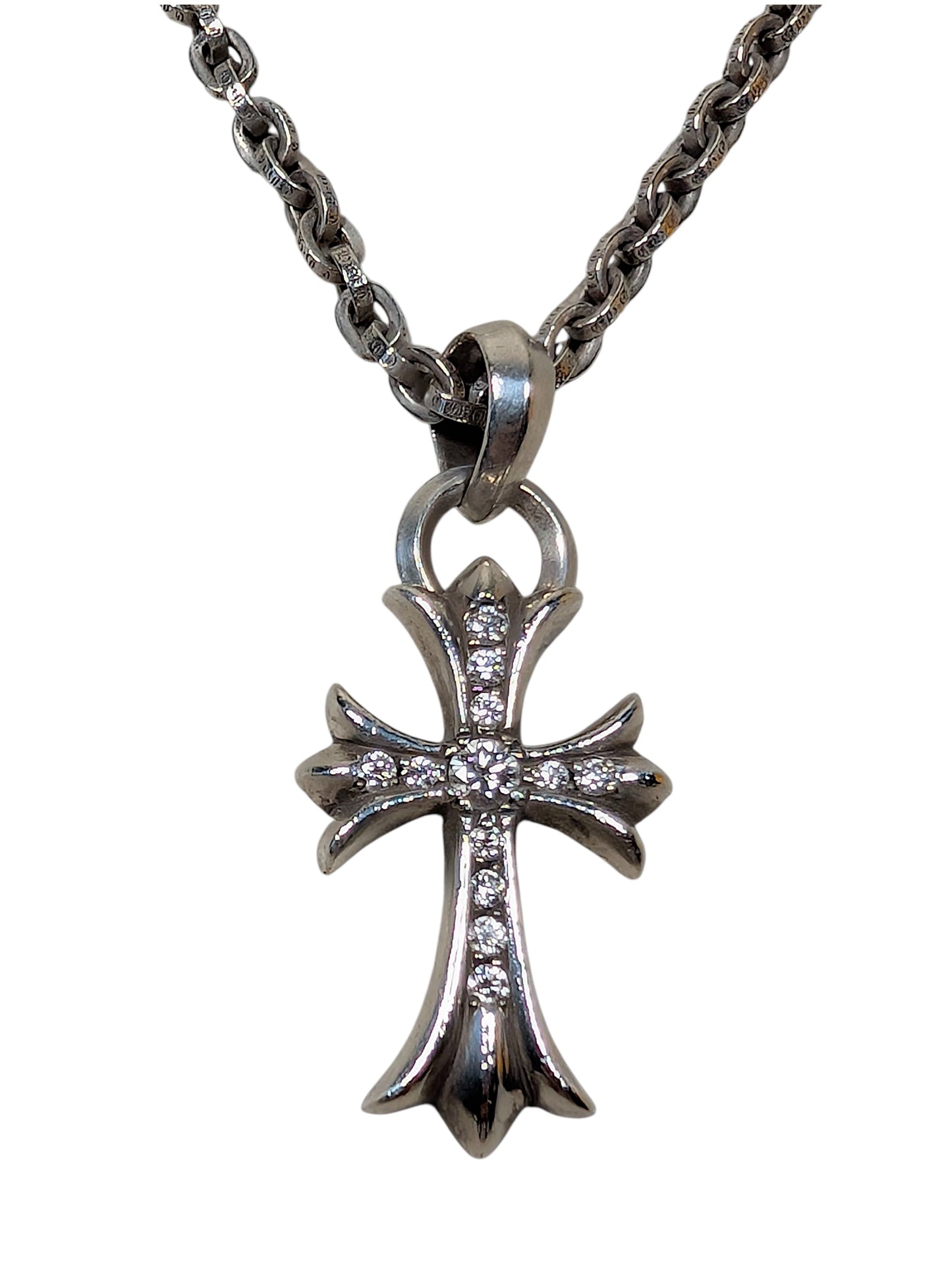 Chrome Hearts Pave Diamond Small Cross Pendant Authentic Necklaces