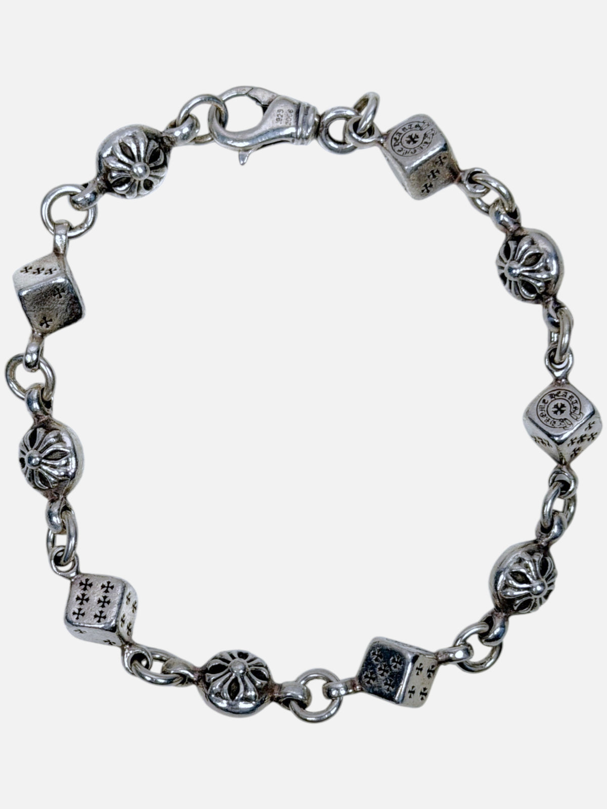 Chrome Hearts Dice Cross Ball Bracelet .925 Silver 10 Links
