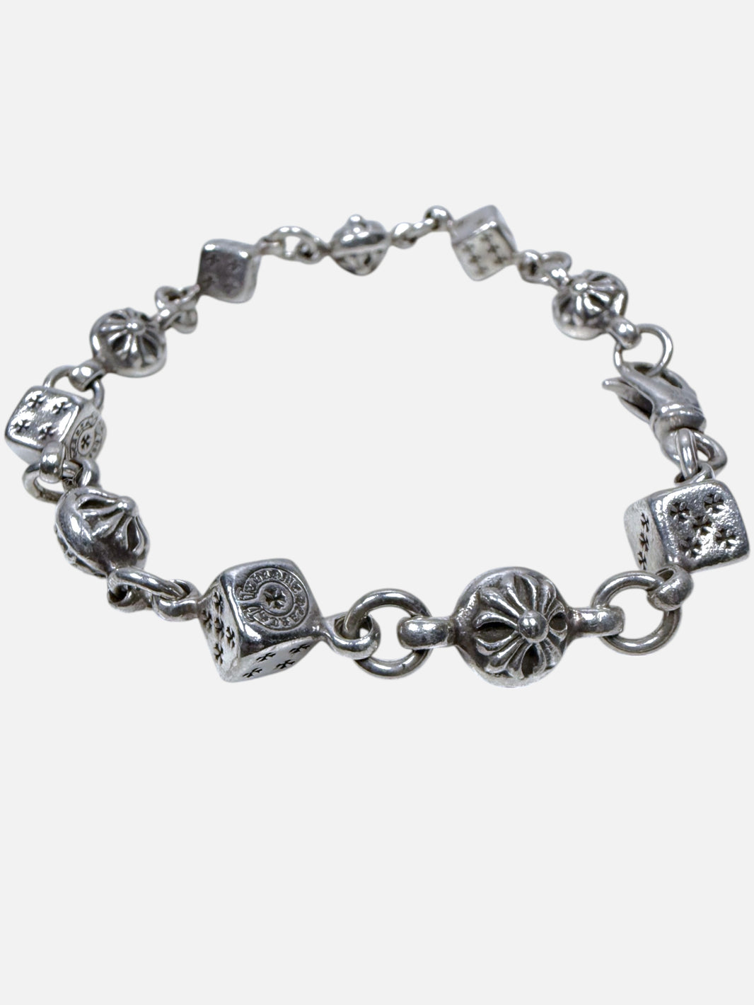 Cross Ball Beads and CH Plus Dice Chrome Hearts Silver Bracelet