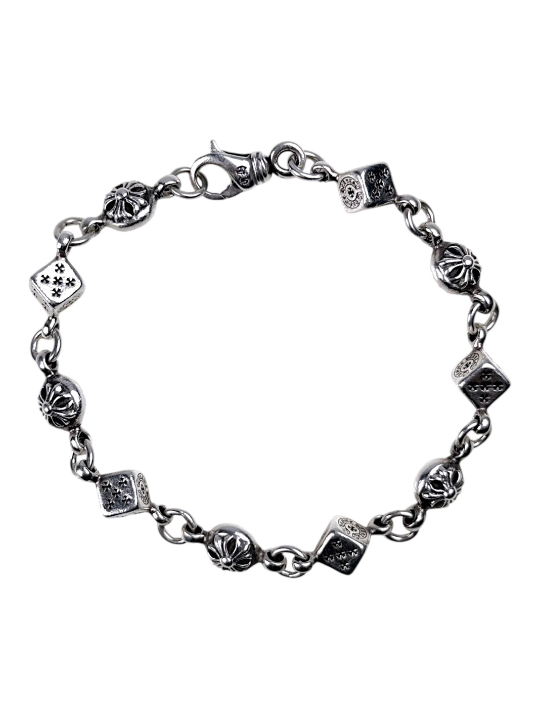 Chrome Hearts Dice & Cross Ball Bracelet Sterling Silver