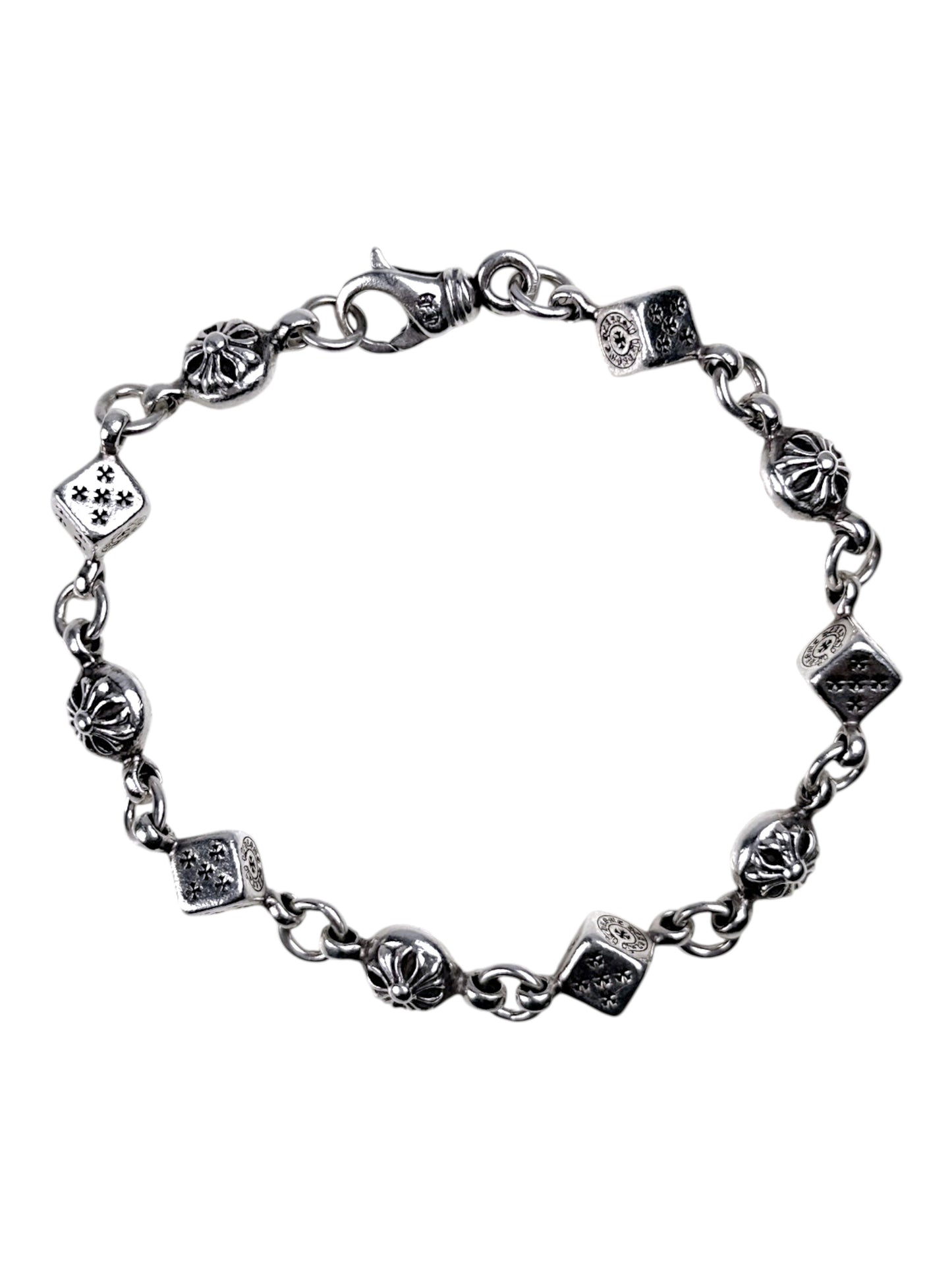 Chrome Hearts Dice & Cross Ball Bracelet Sterling Silver
