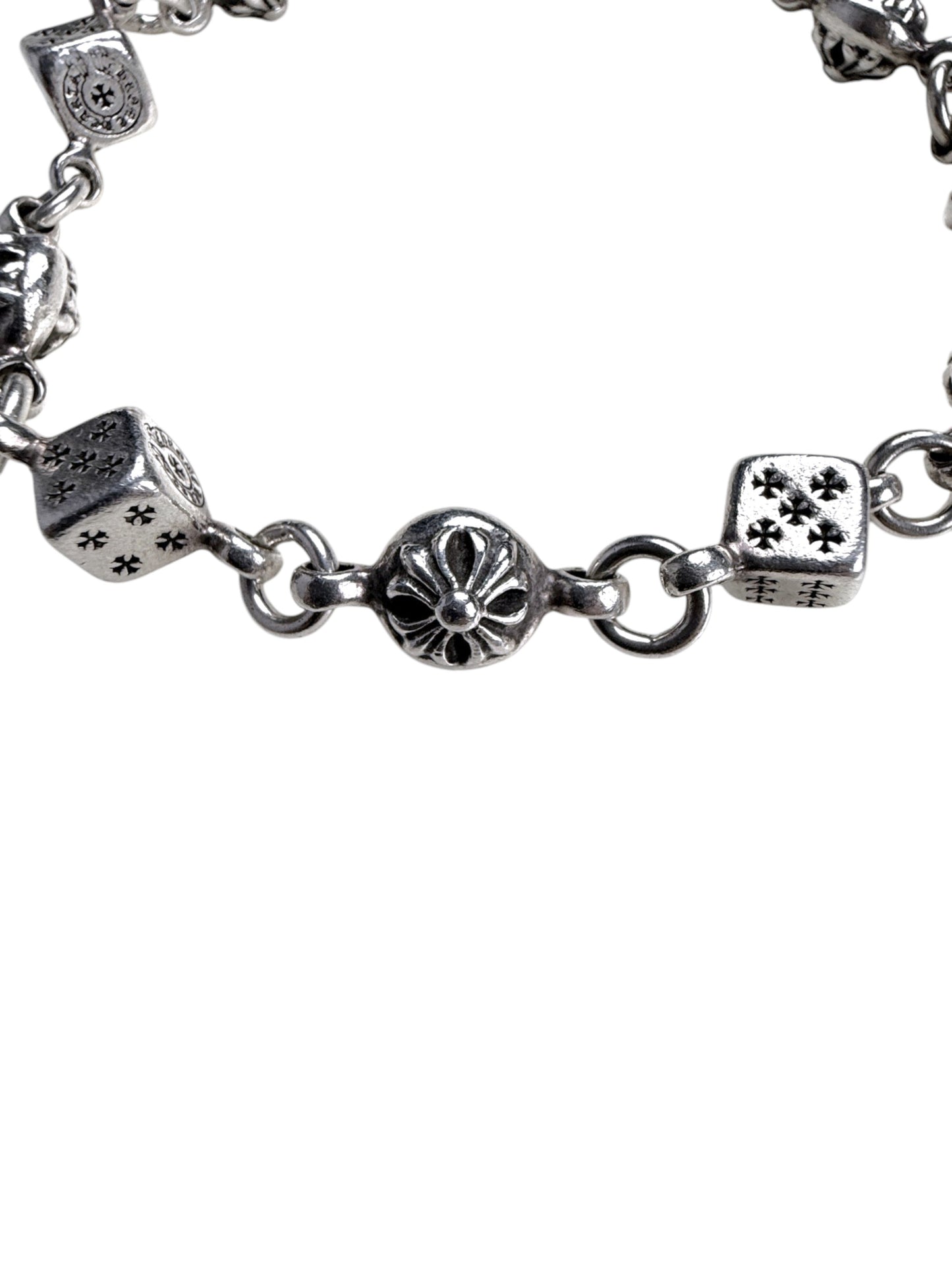 Floral Cross Ball Links on Chrome Hearts Silver Bracelet
