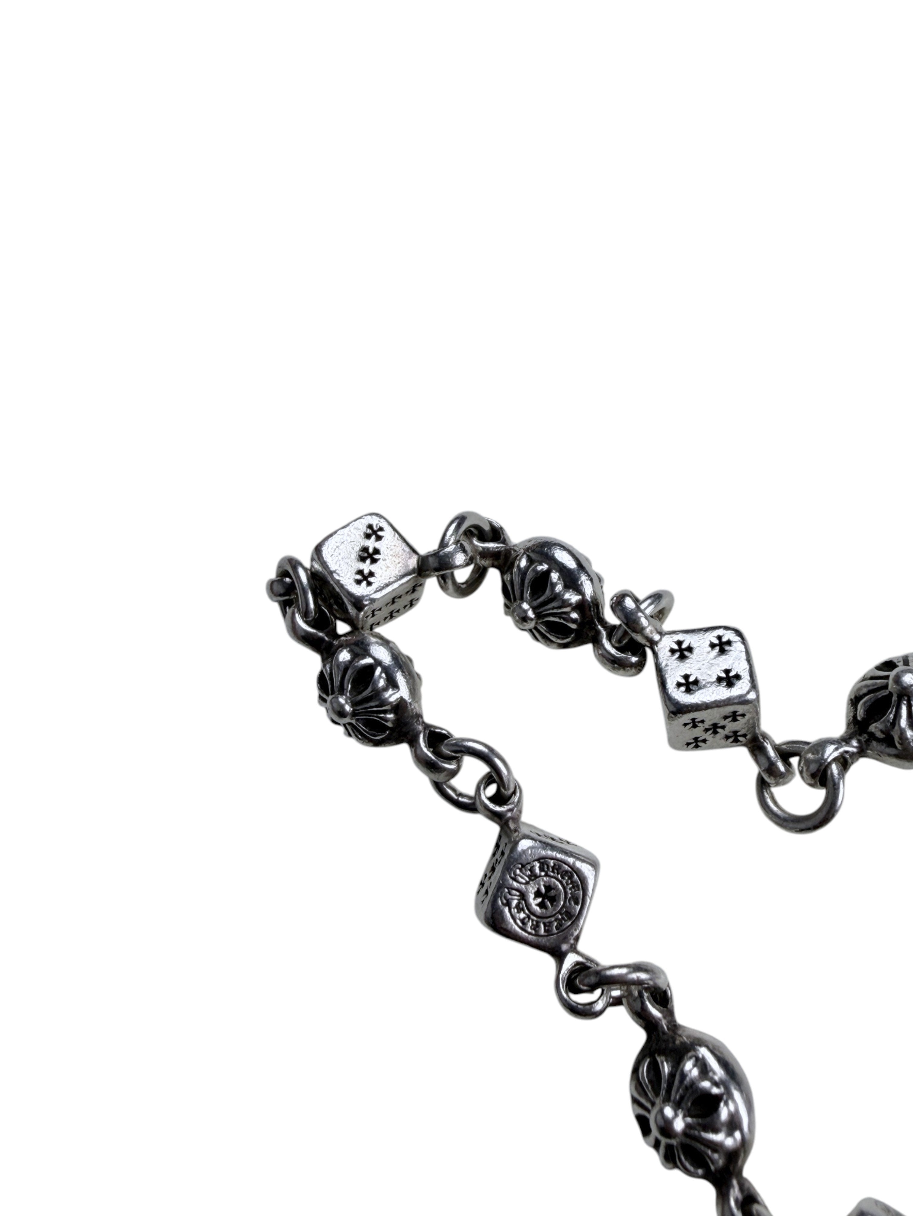 Engraved Cross Dice Cubes Chrome Hearts Sterling Silver Bracelet