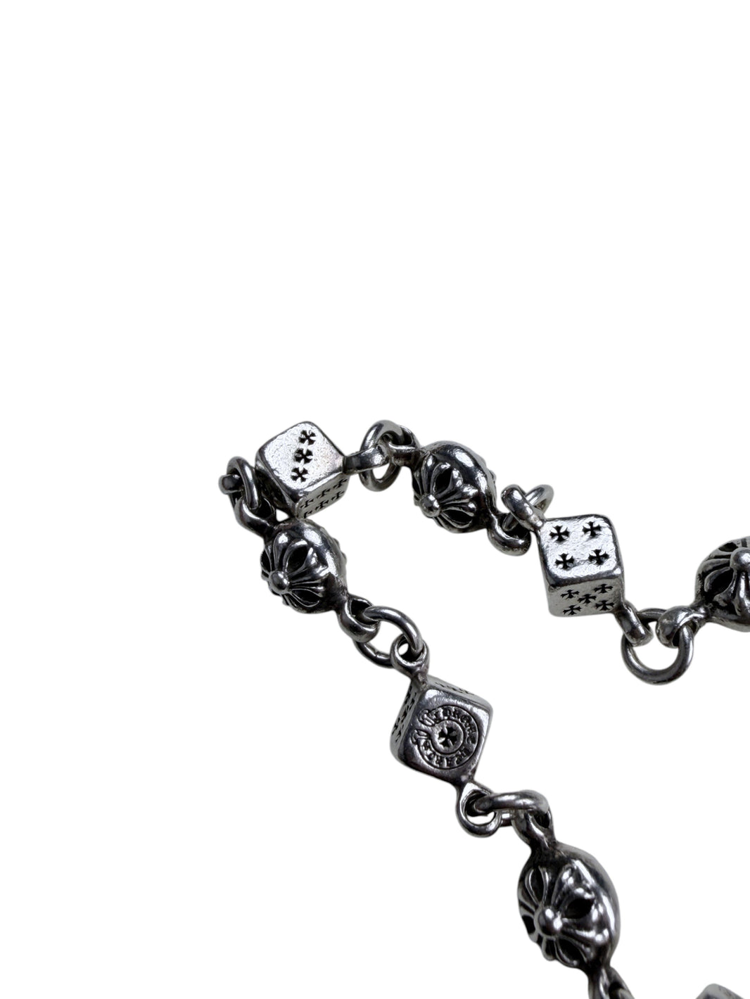 Engraved Cross Dice Cubes Chrome Hearts Sterling Silver Bracelet