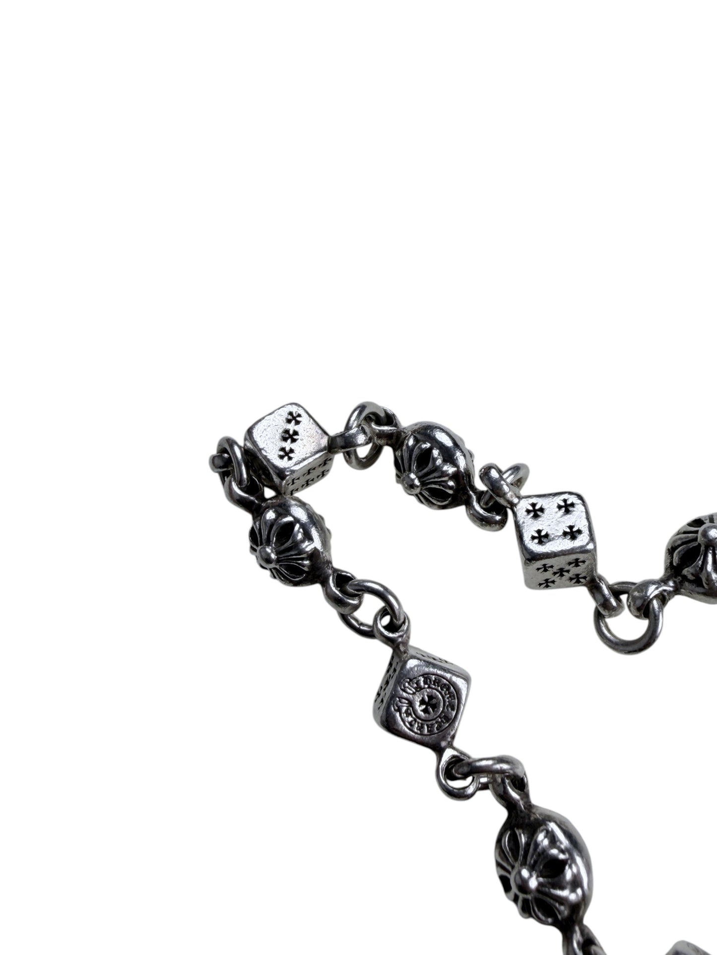 Engraved Cross Dice Cubes Chrome Hearts Sterling Silver Bracelet
