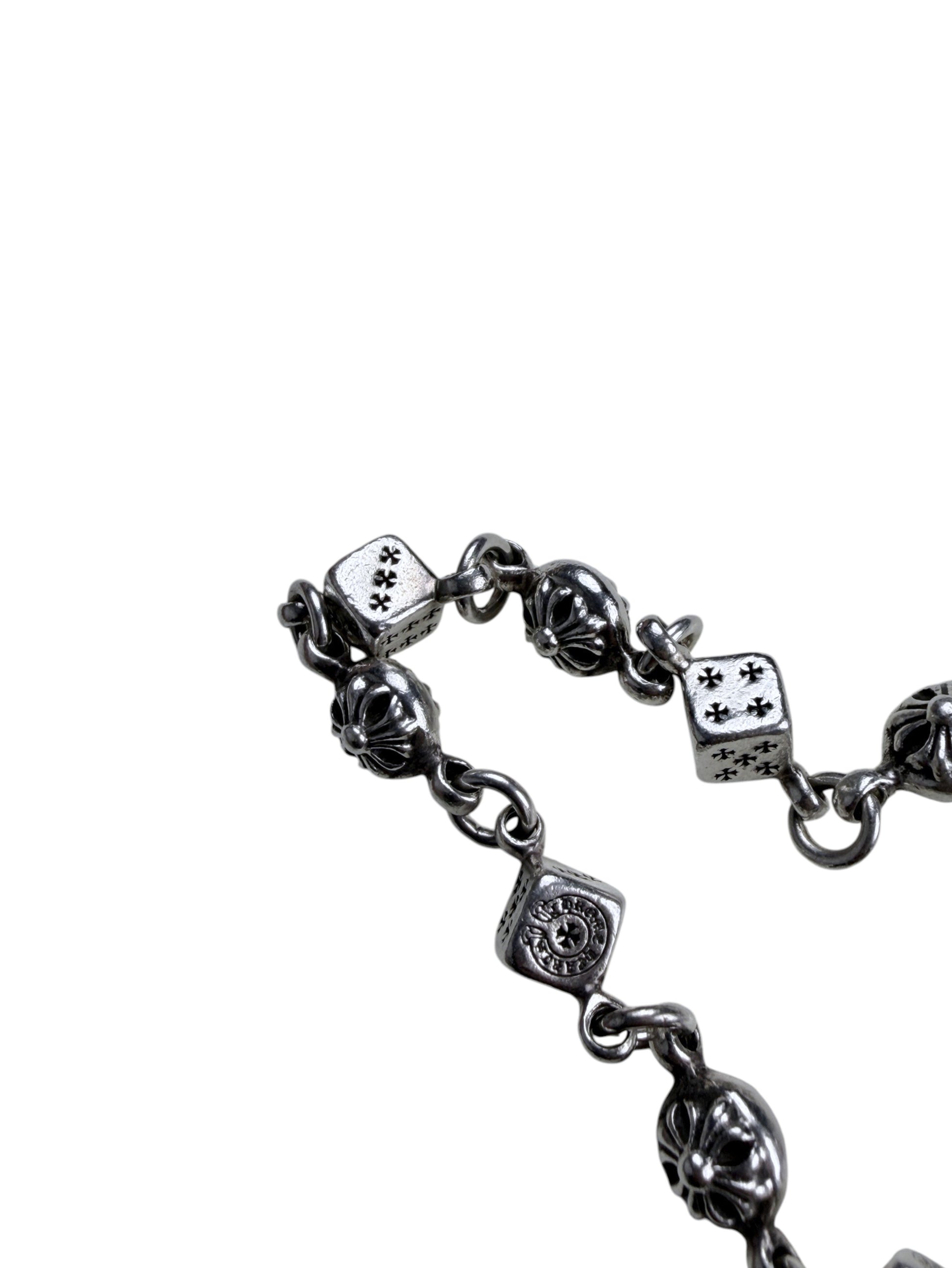 Engraved Cross Dice Cubes Chrome Hearts Sterling Silver Bracelet