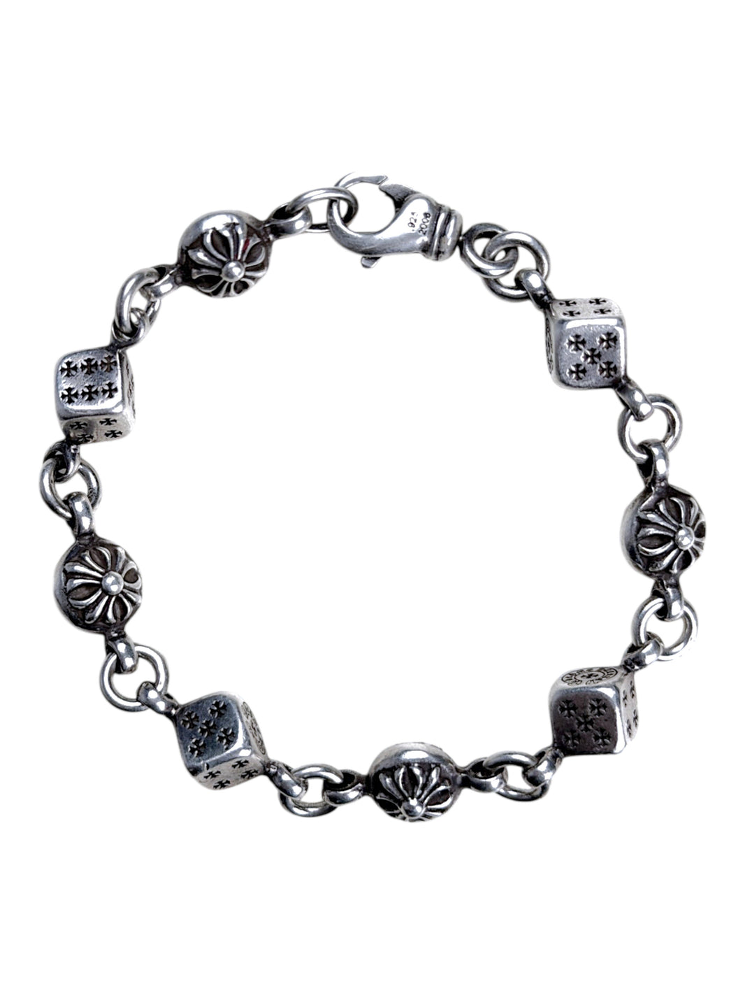 Sterling Silver Cross Ball Links Chrome Hearts Dice Bracelet