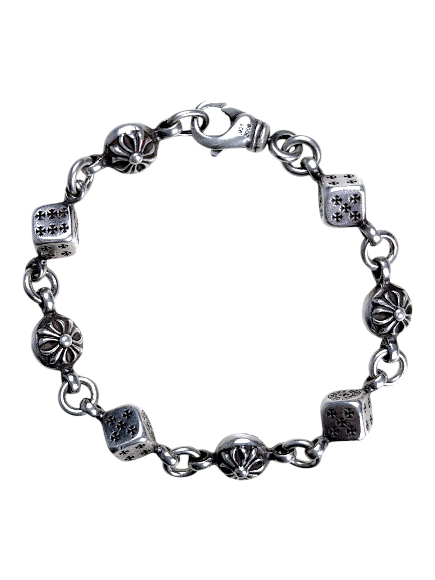 Sterling Silver Cross Ball Links Chrome Hearts Dice Bracelet