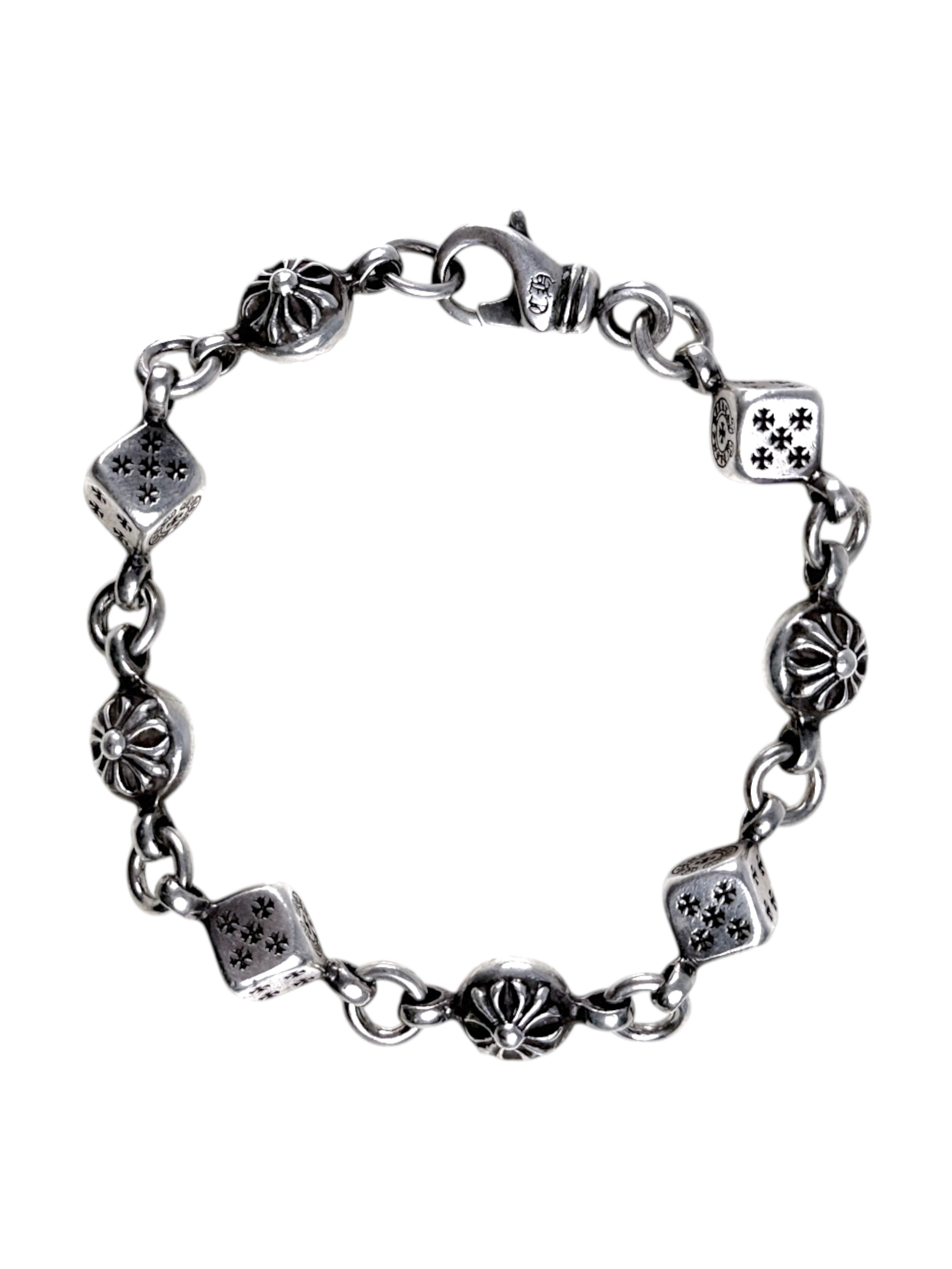 Floral Cross Ball Beads Chrome Hearts Silver Dice Bracelet