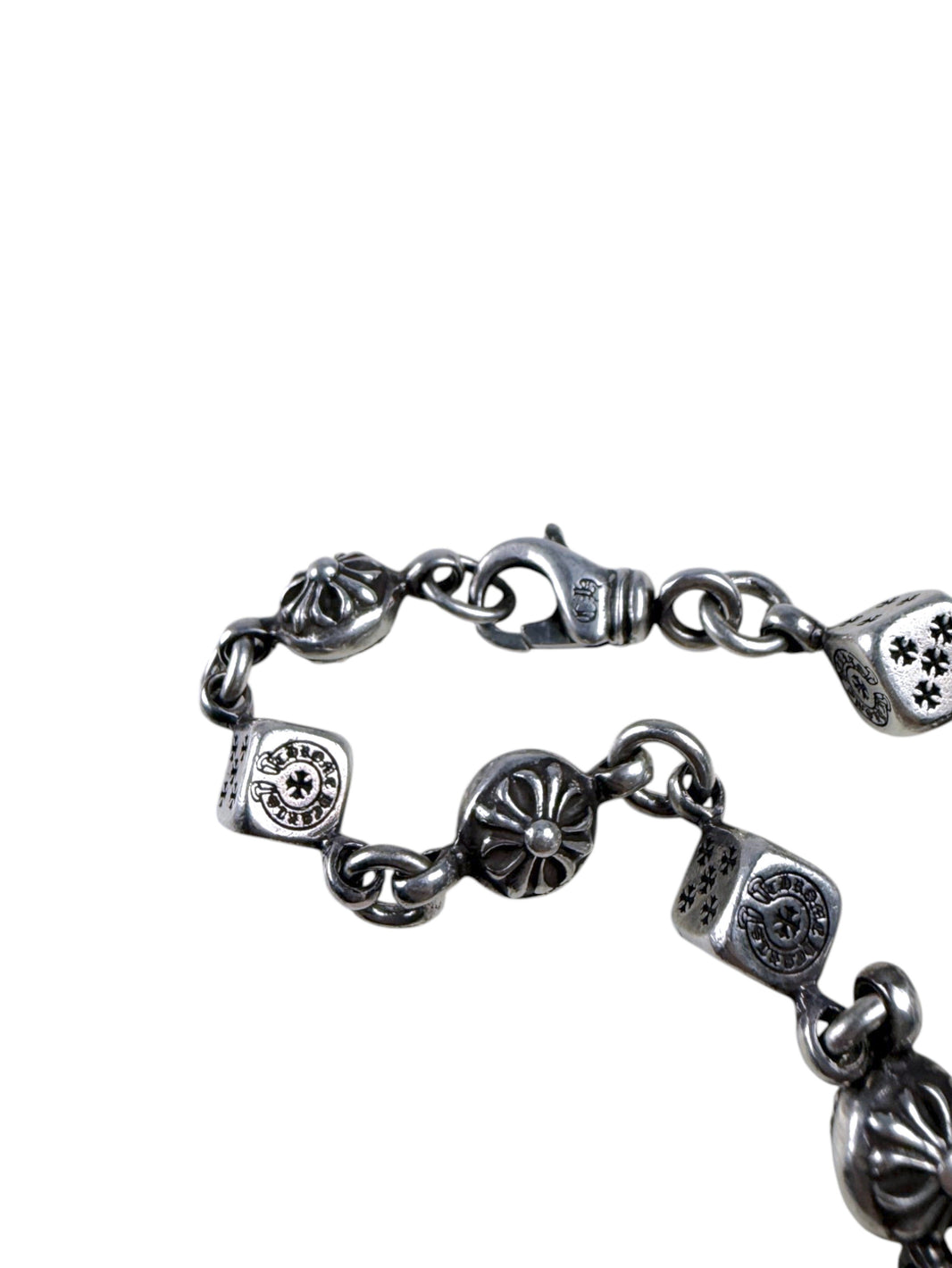 Cross Stamped Dice Links Chrome Hearts Sterling Silver Bracelet