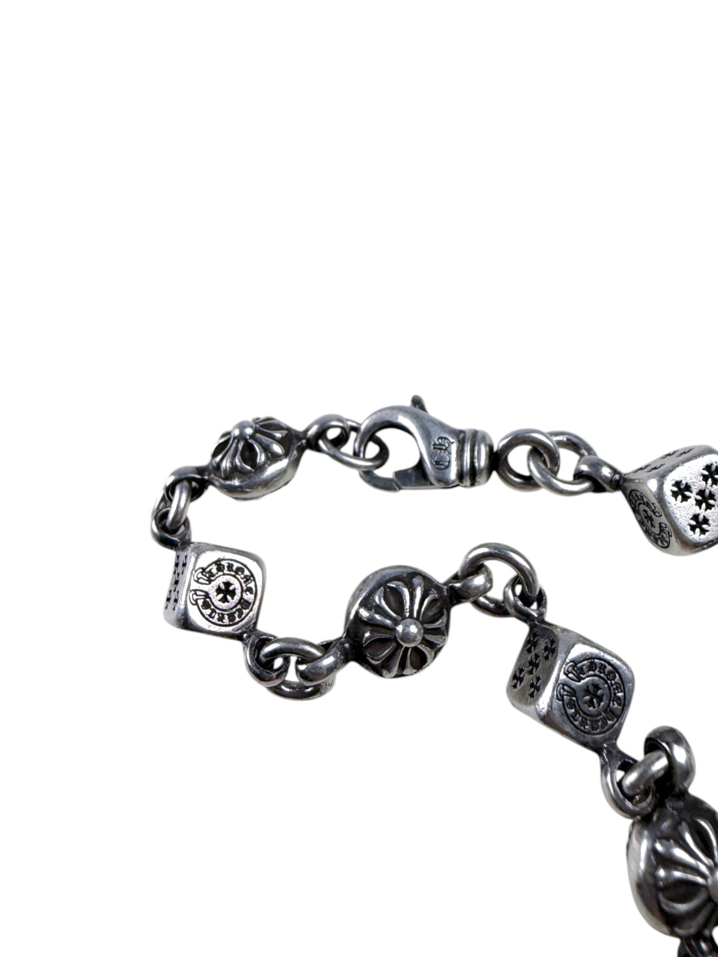 Cross Stamped Dice Links Chrome Hearts Sterling Silver Bracelet