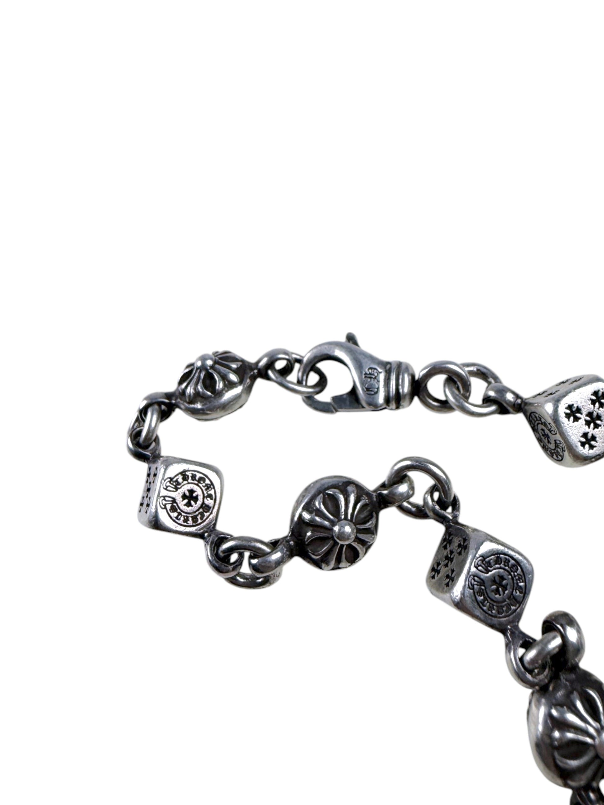 Cross Stamped Dice Links Chrome Hearts Sterling Silver Bracelet