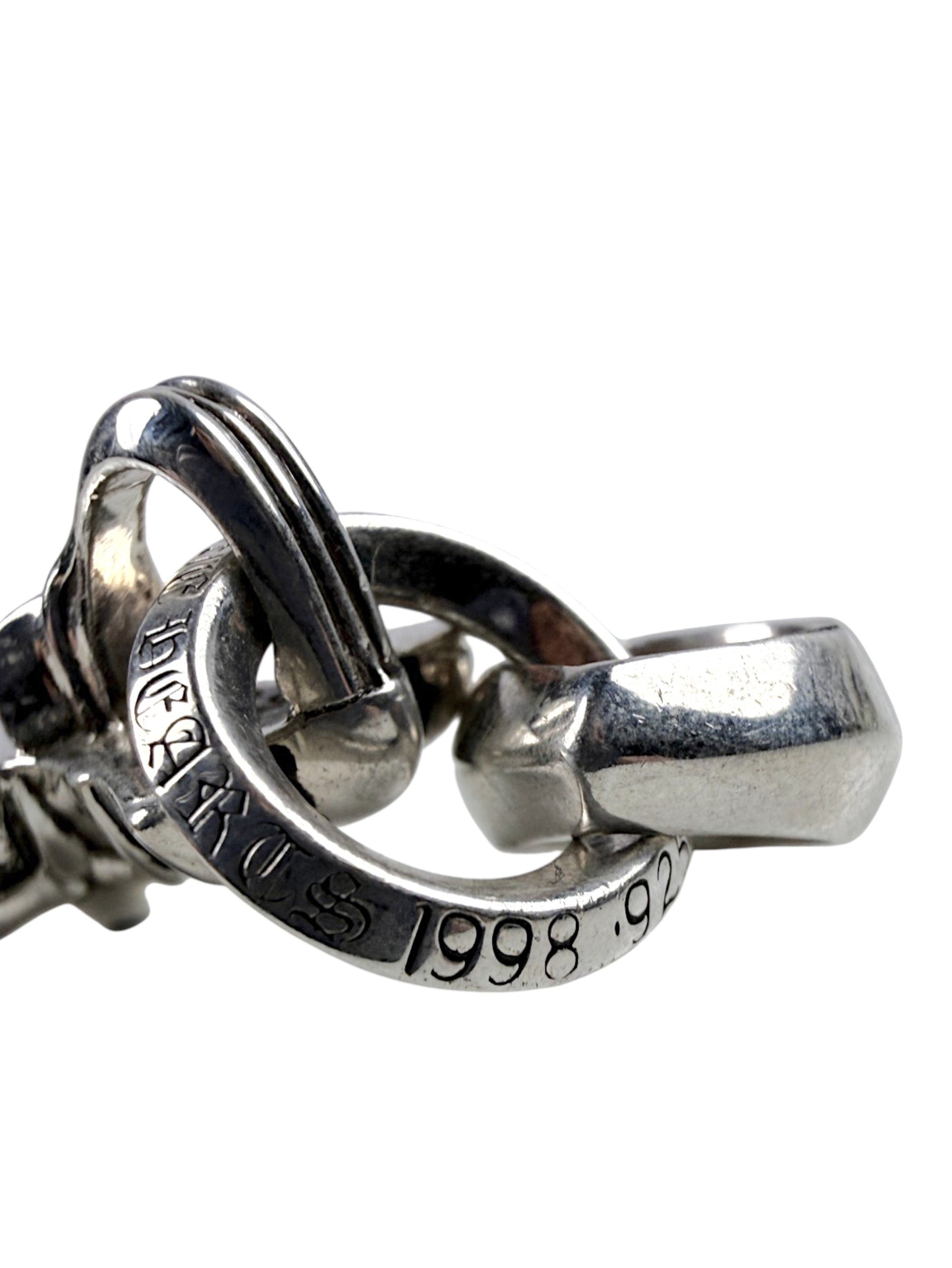 Chrome Hearts Engraved Silver Ring Double Cross Pendant