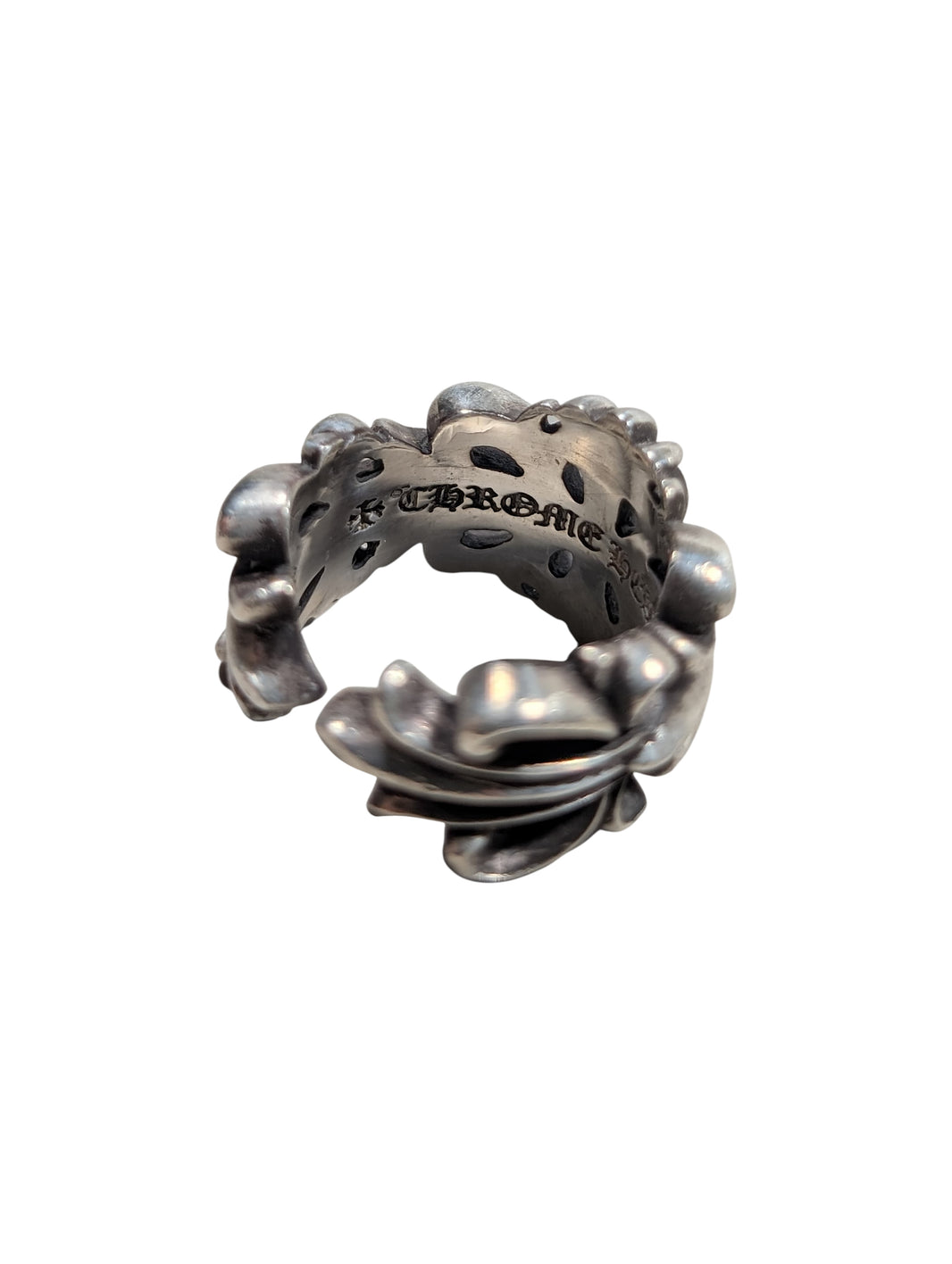 Chrome Hearts Silver Double Floral Cross Ring Authenticated Designer