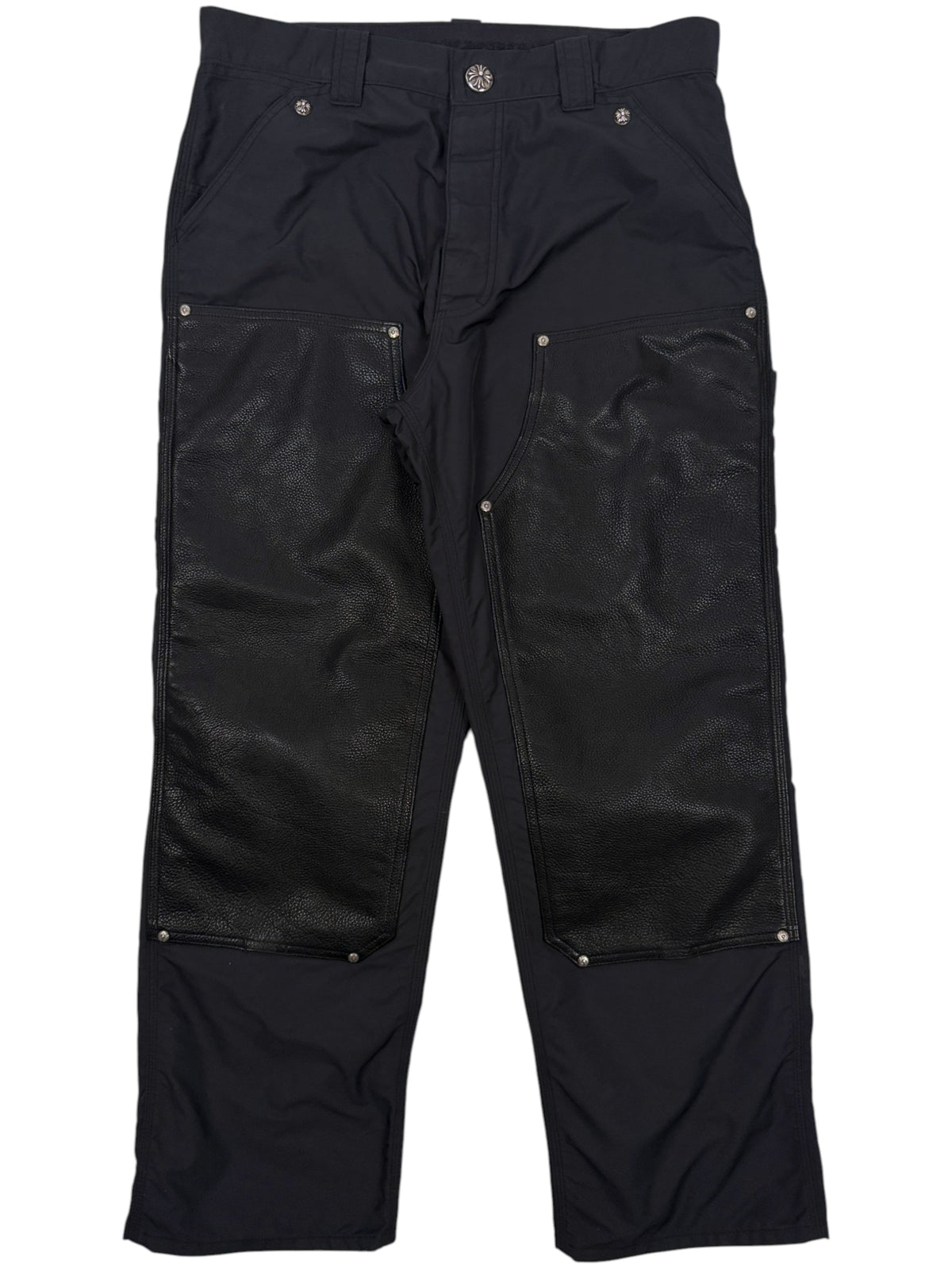 Chrome Hearts Double Knee Carpenter Pants Black Nylon Cow Leather Knees